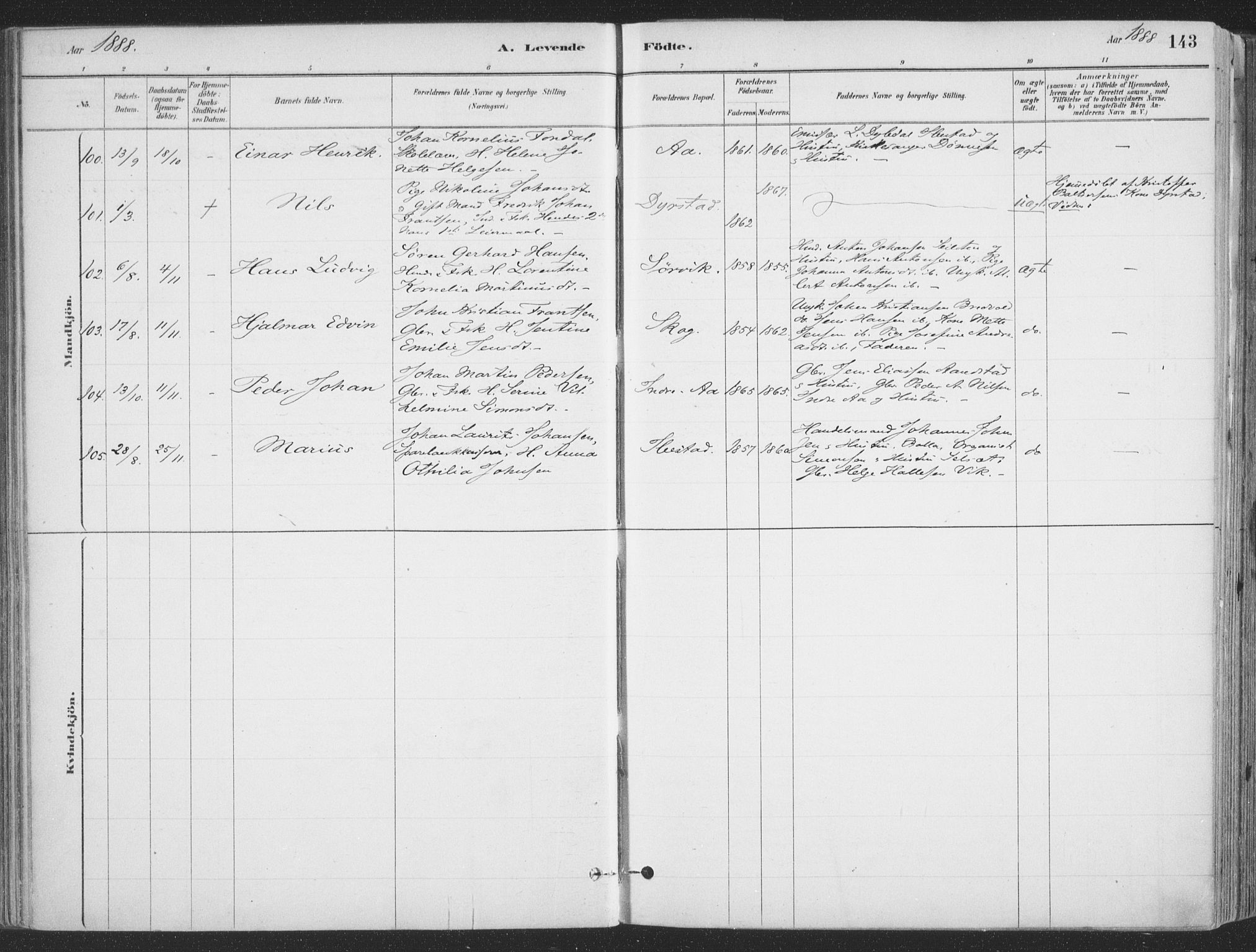Ibestad sokneprestembete, SATØ/S-0077/H/Ha/Haa/L0011kirke: Parish register (official) no. 11, 1880-1889, p. 143
