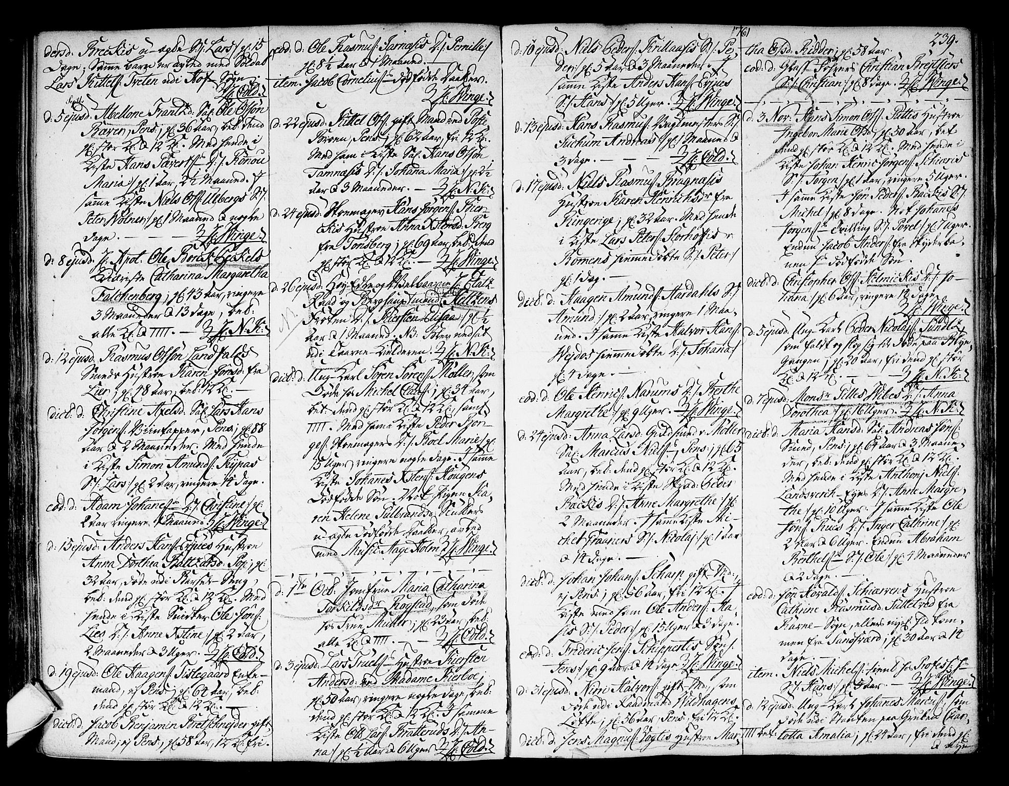 Kongsberg kirkebøker, SAKO/A-22/F/Fa/L0004: Parish register (official) no. I 4, 1756-1768, p. 239