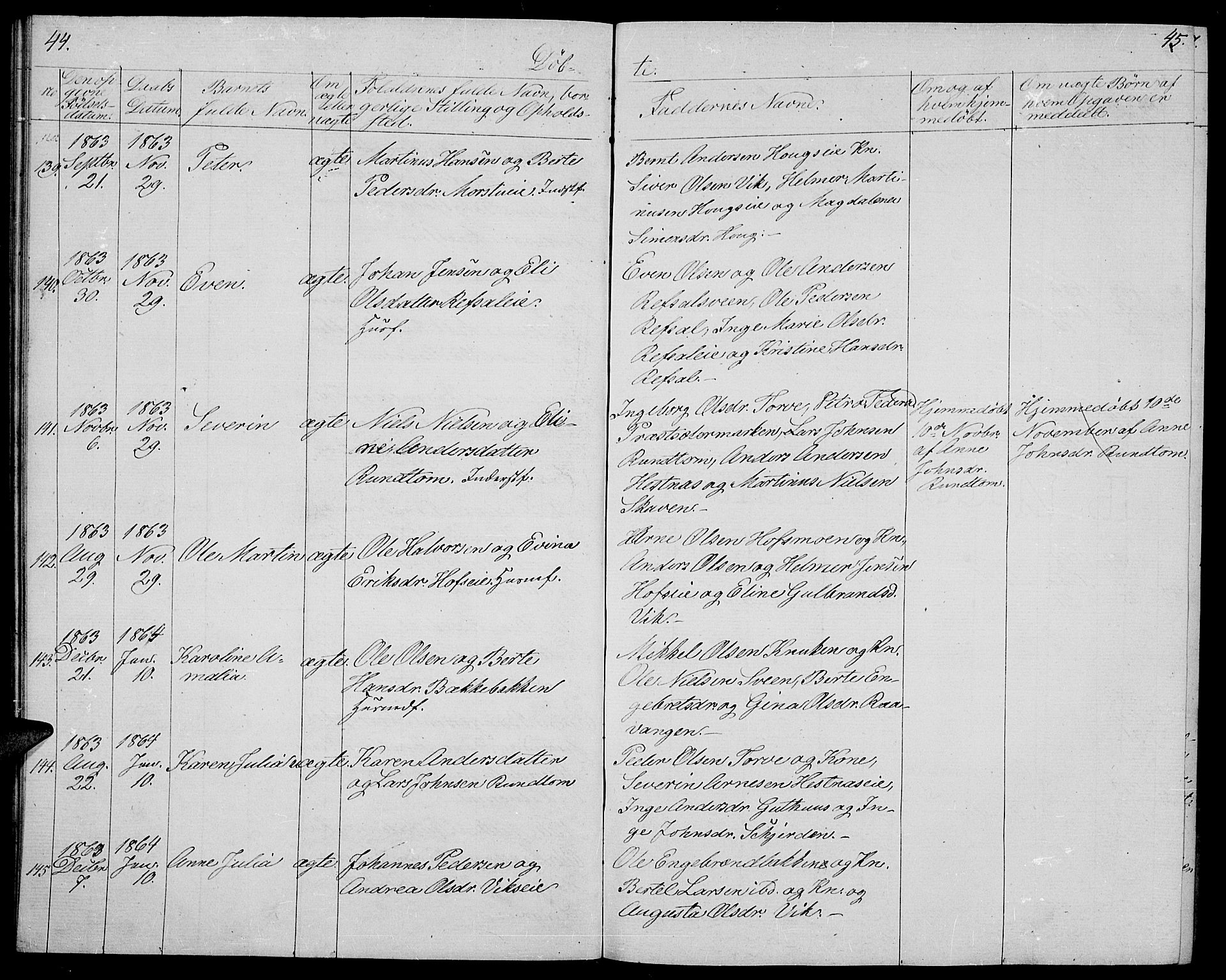 Stange prestekontor, AV/SAH-PREST-002/L/L0004: Parish register (copy) no. 4, 1861-1869, p. 44-45