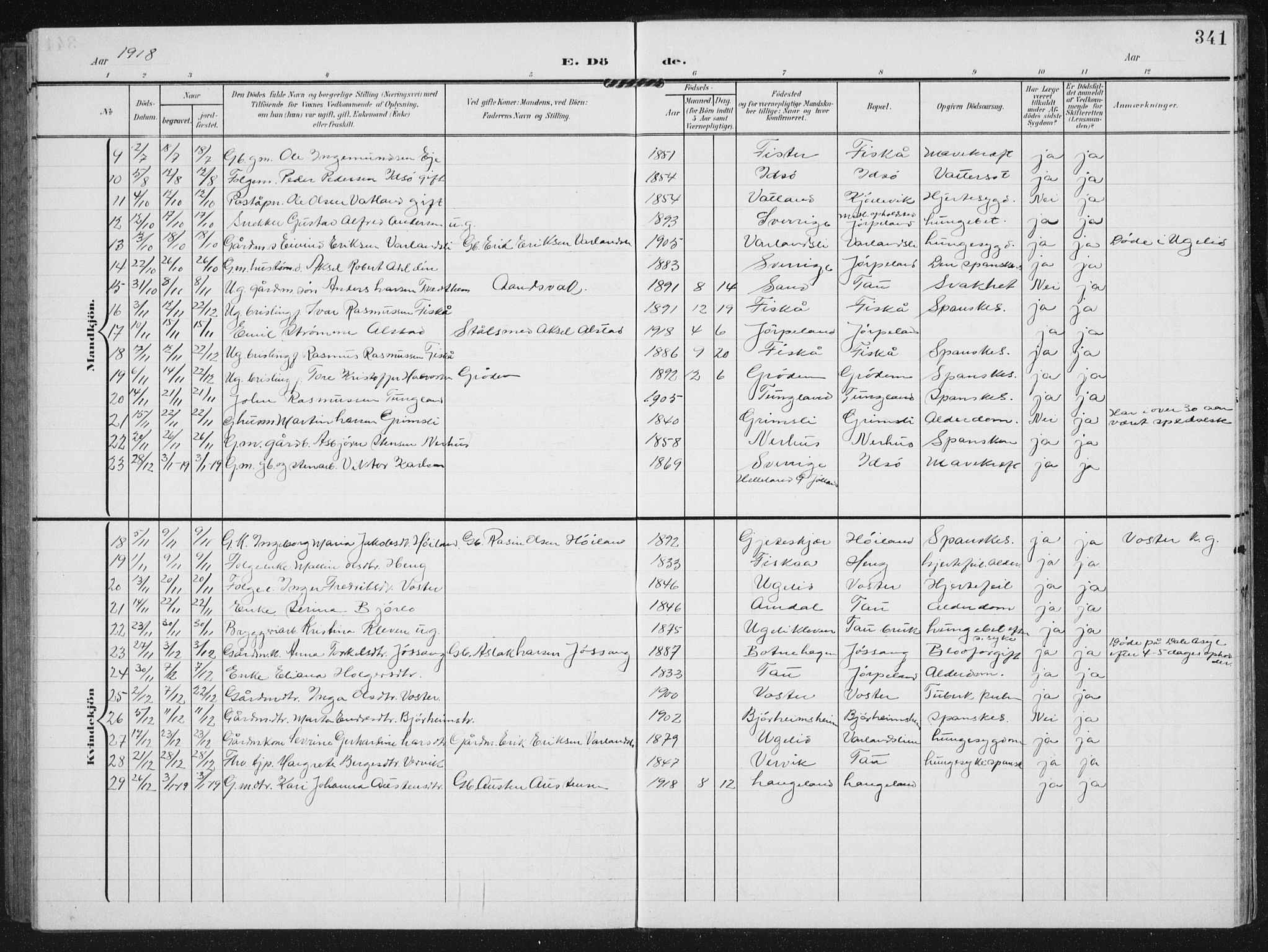 Strand sokneprestkontor, AV/SAST-A-101828/H/Ha/Hab/L0005: Parish register (copy) no. B 5, 1904-1934, p. 341