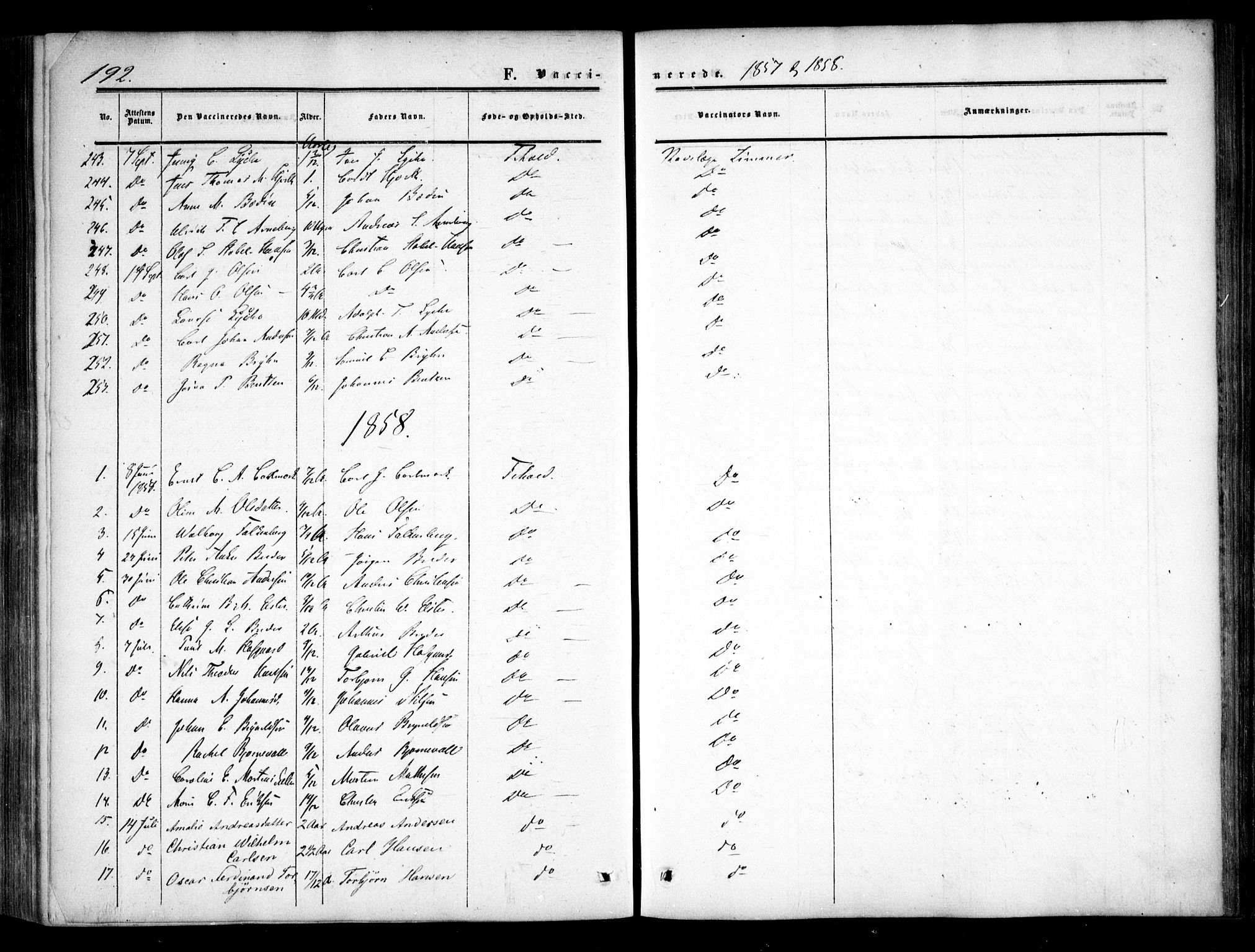 Halden prestekontor Kirkebøker, AV/SAO-A-10909/F/Fa/L0008: Parish register (official) no. I 8, 1857-1865, p. 192