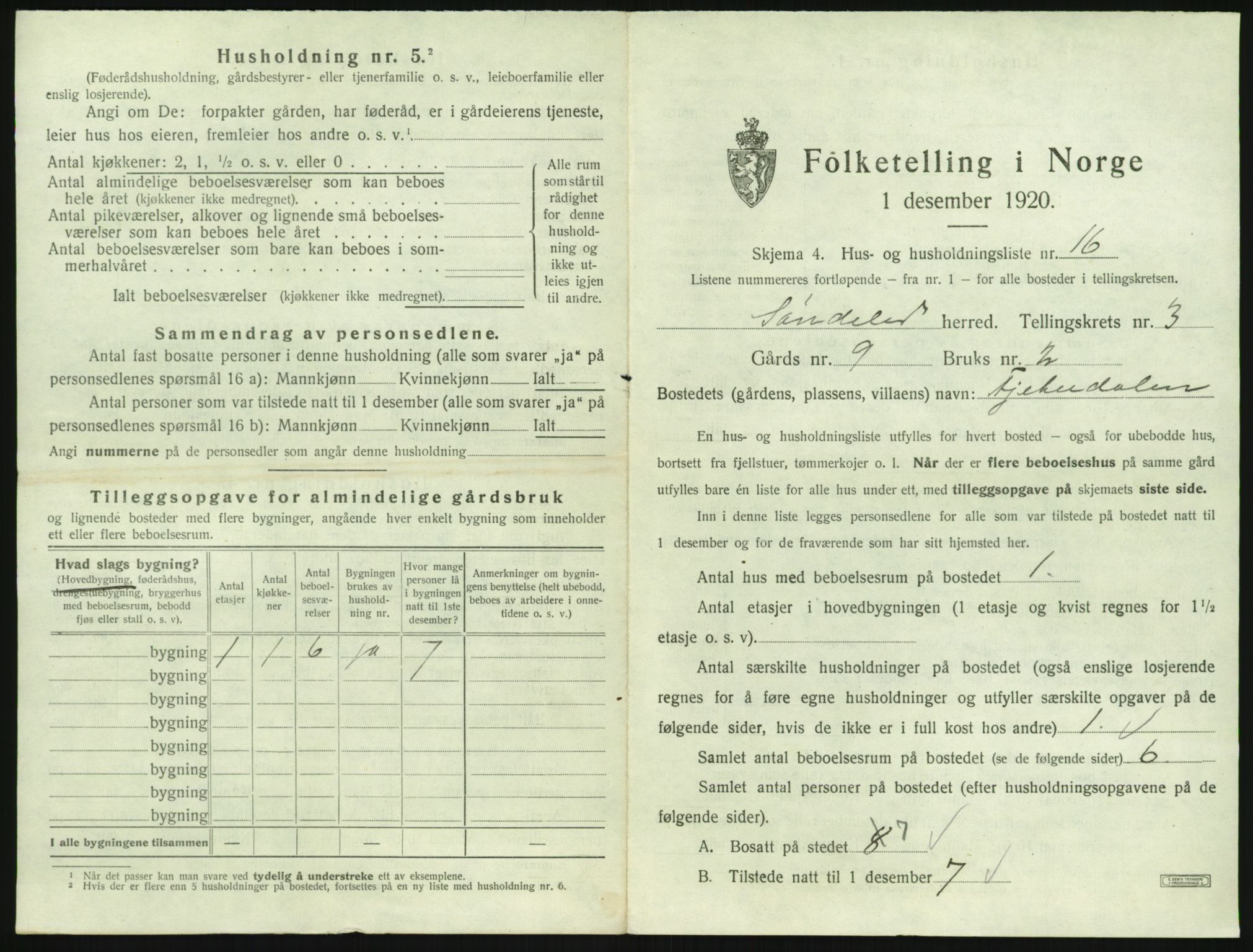 SAK, 1920 census for Søndeled, 1920, p. 333