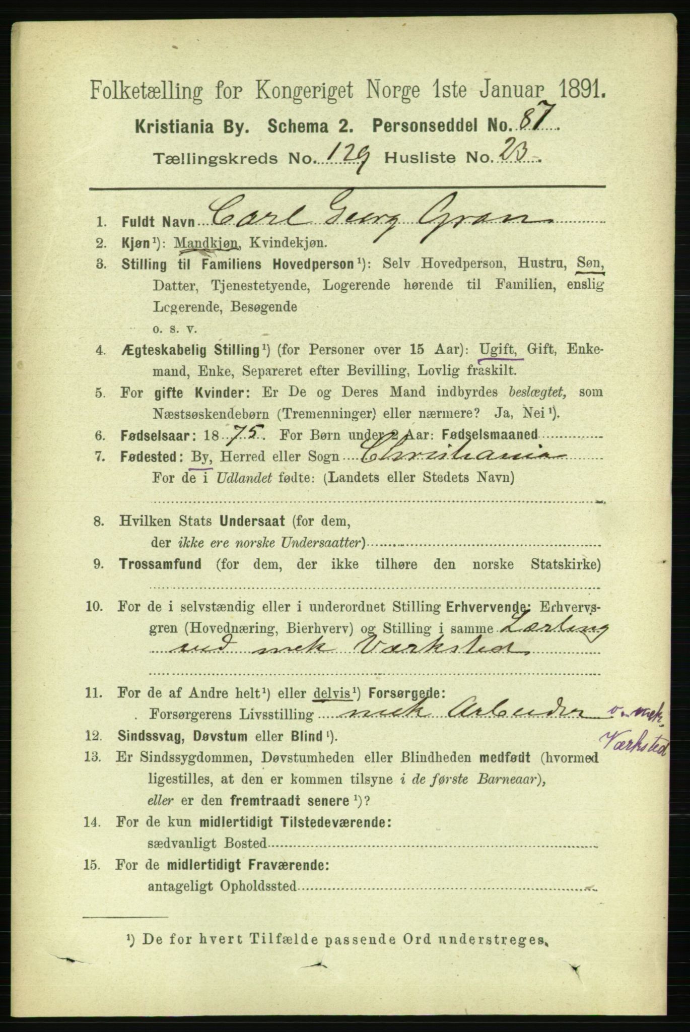 RA, 1891 census for 0301 Kristiania, 1891, p. 69981