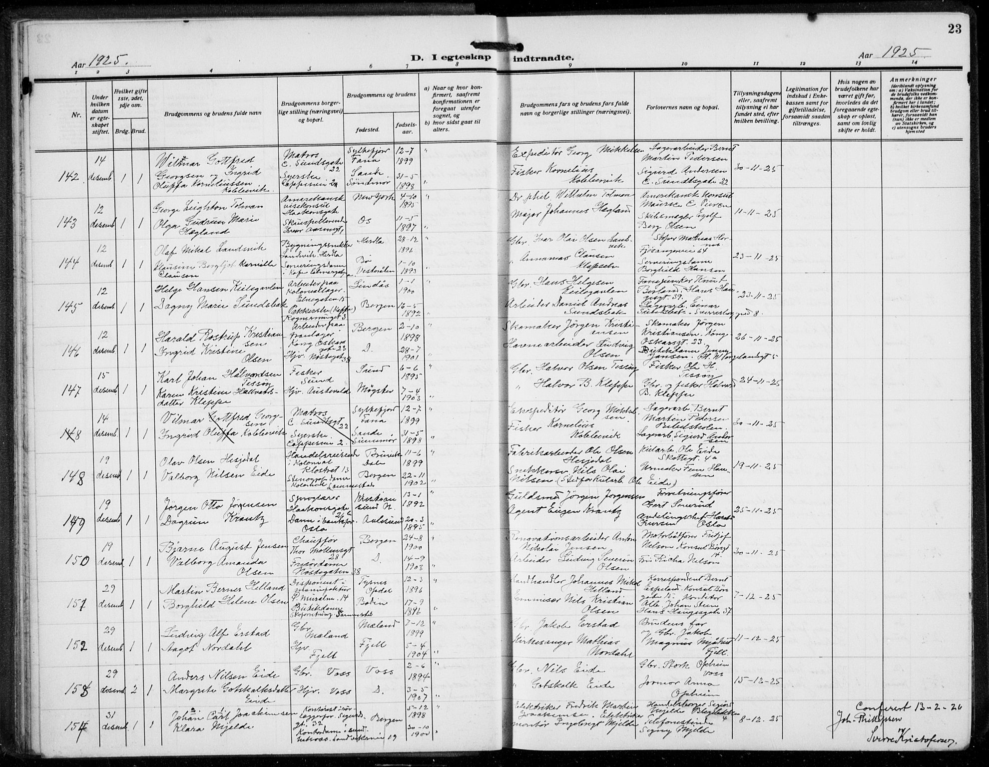 Domkirken sokneprestembete, SAB/A-74801/H/Hab/L0034: Parish register (copy) no. D 6, 1924-1941, p. 23