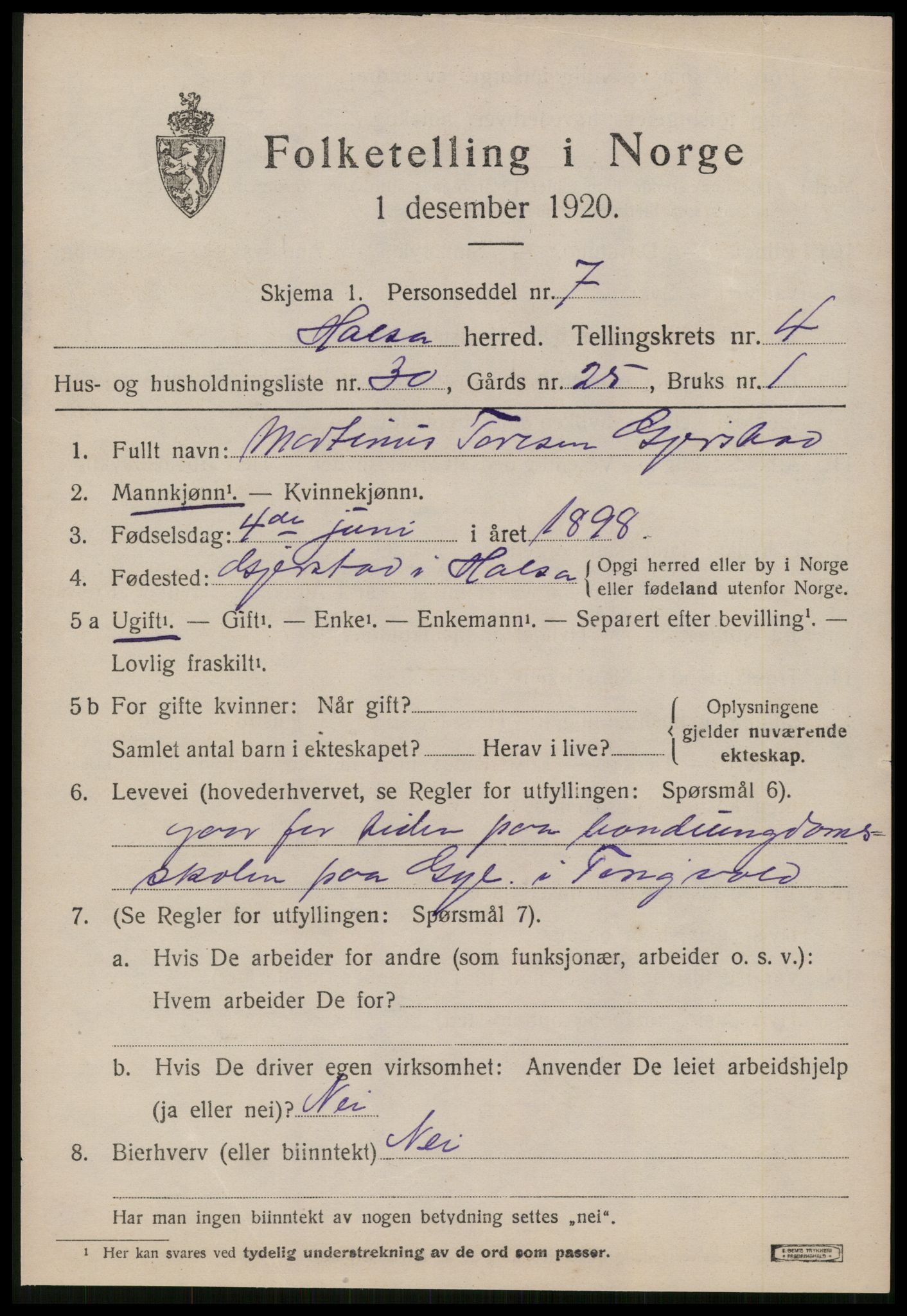 SAT, 1920 census for Halsa, 1920, p. 2003