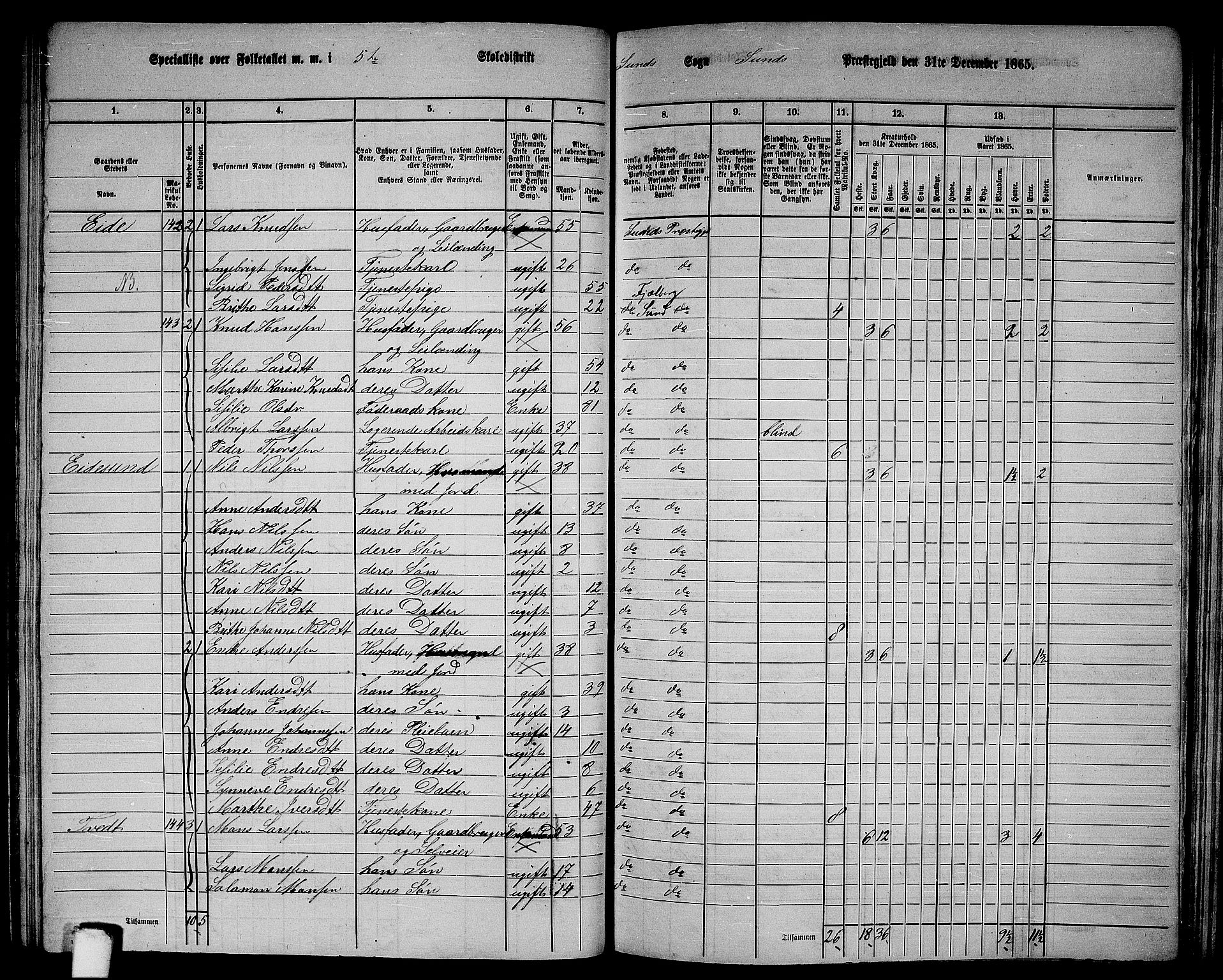 RA, 1865 census for Sund, 1865, p. 91