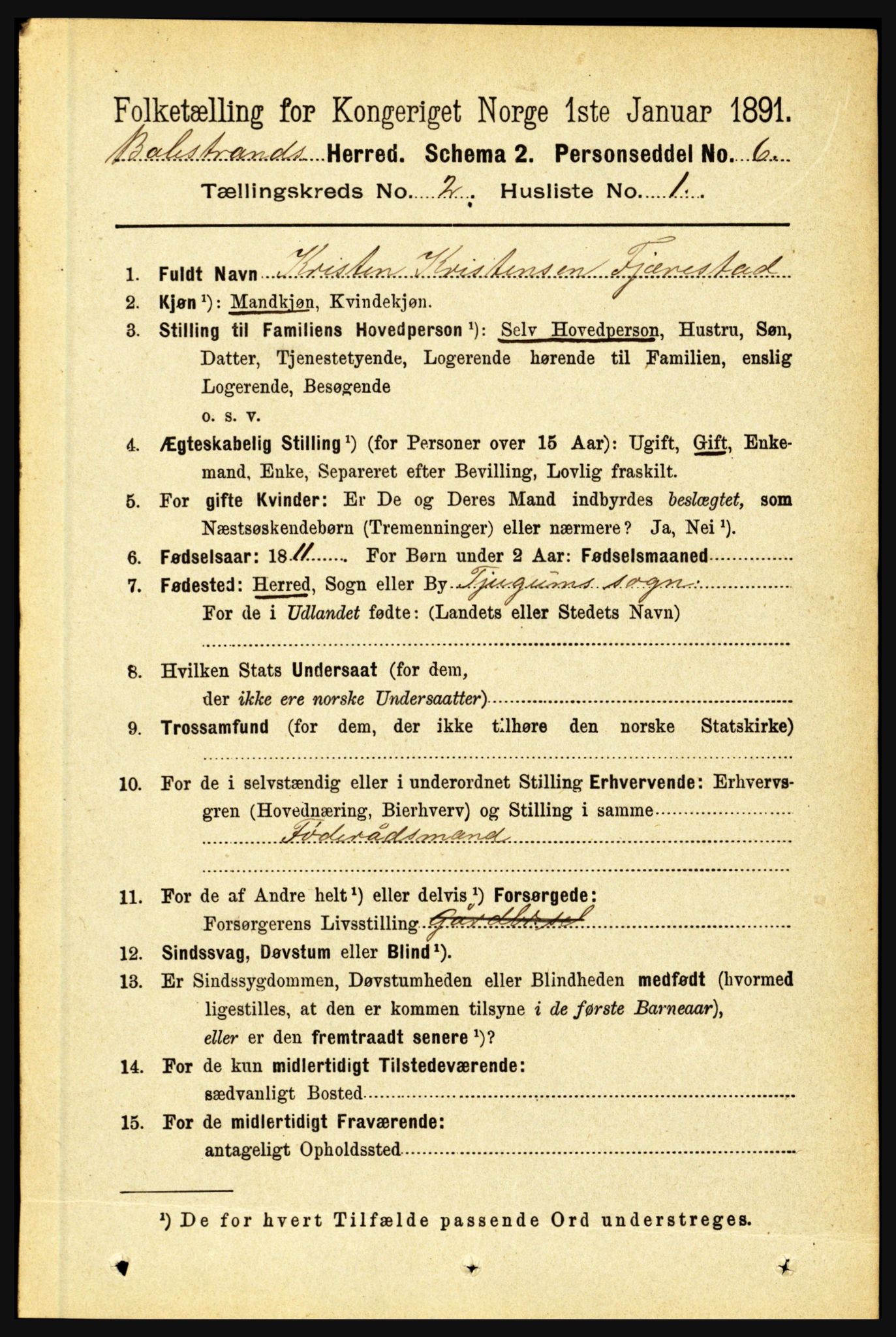 RA, 1891 census for 1418 Balestrand, 1891, p. 281