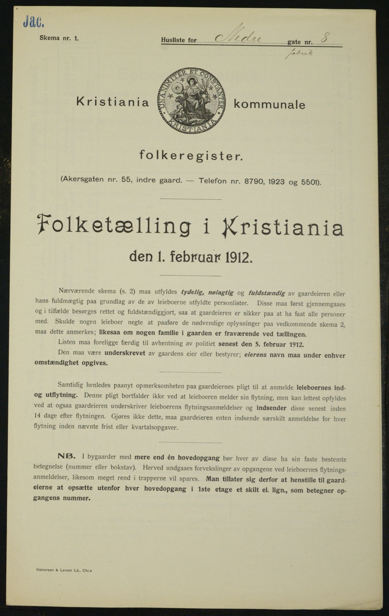 OBA, Municipal Census 1912 for Kristiania, 1912, p. 69743