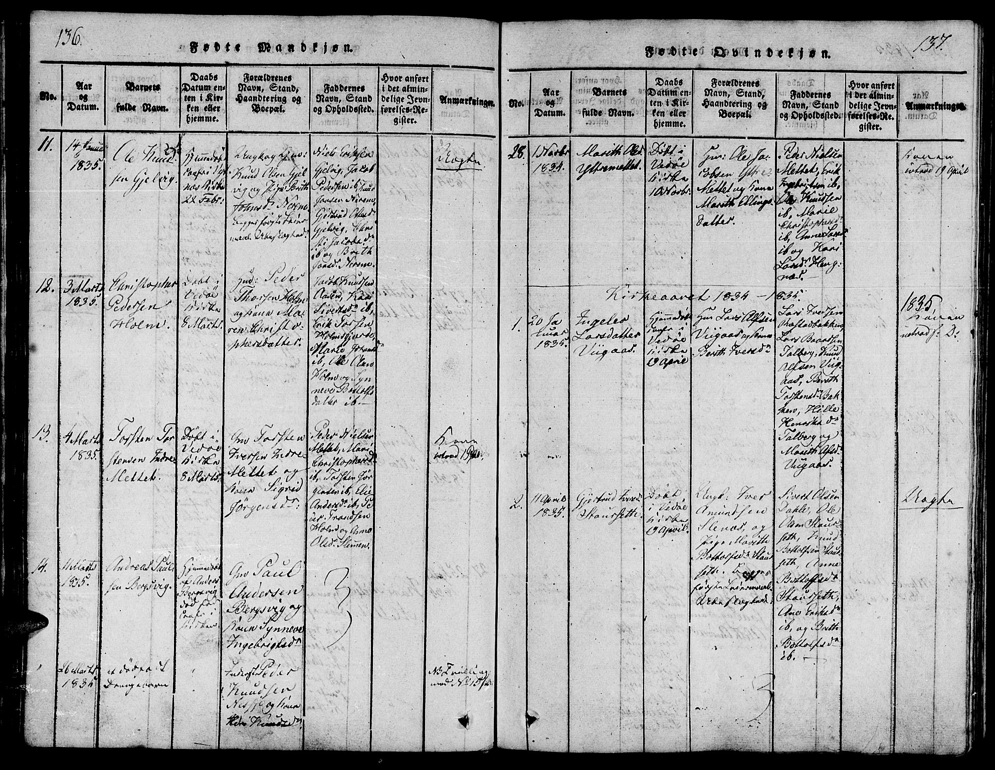 Ministerialprotokoller, klokkerbøker og fødselsregistre - Møre og Romsdal, SAT/A-1454/547/L0602: Parish register (official) no. 547A04, 1818-1845, p. 136-137