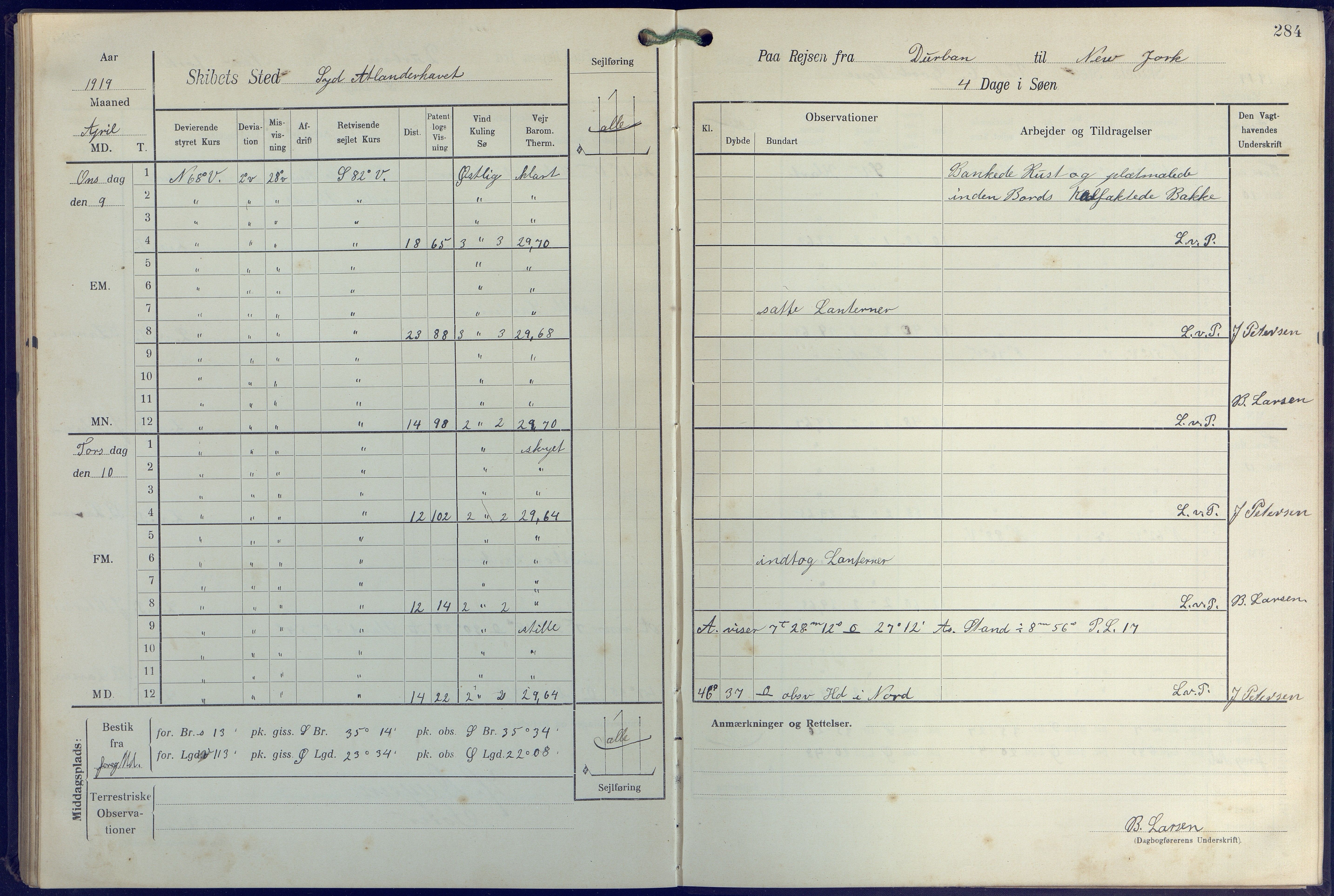 Fartøysarkivet, AAKS/PA-1934/F/L0271: Pehr Ugland (bark), 1917-1919, p. 284