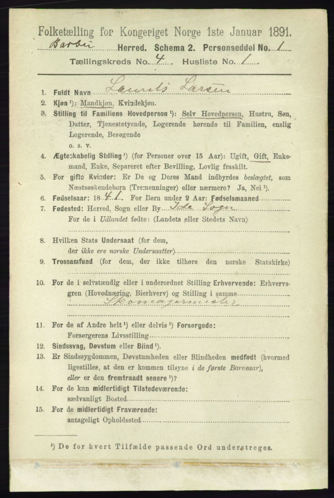 RA, 1891 census for 0990 Barbu, 1891, p. 2441