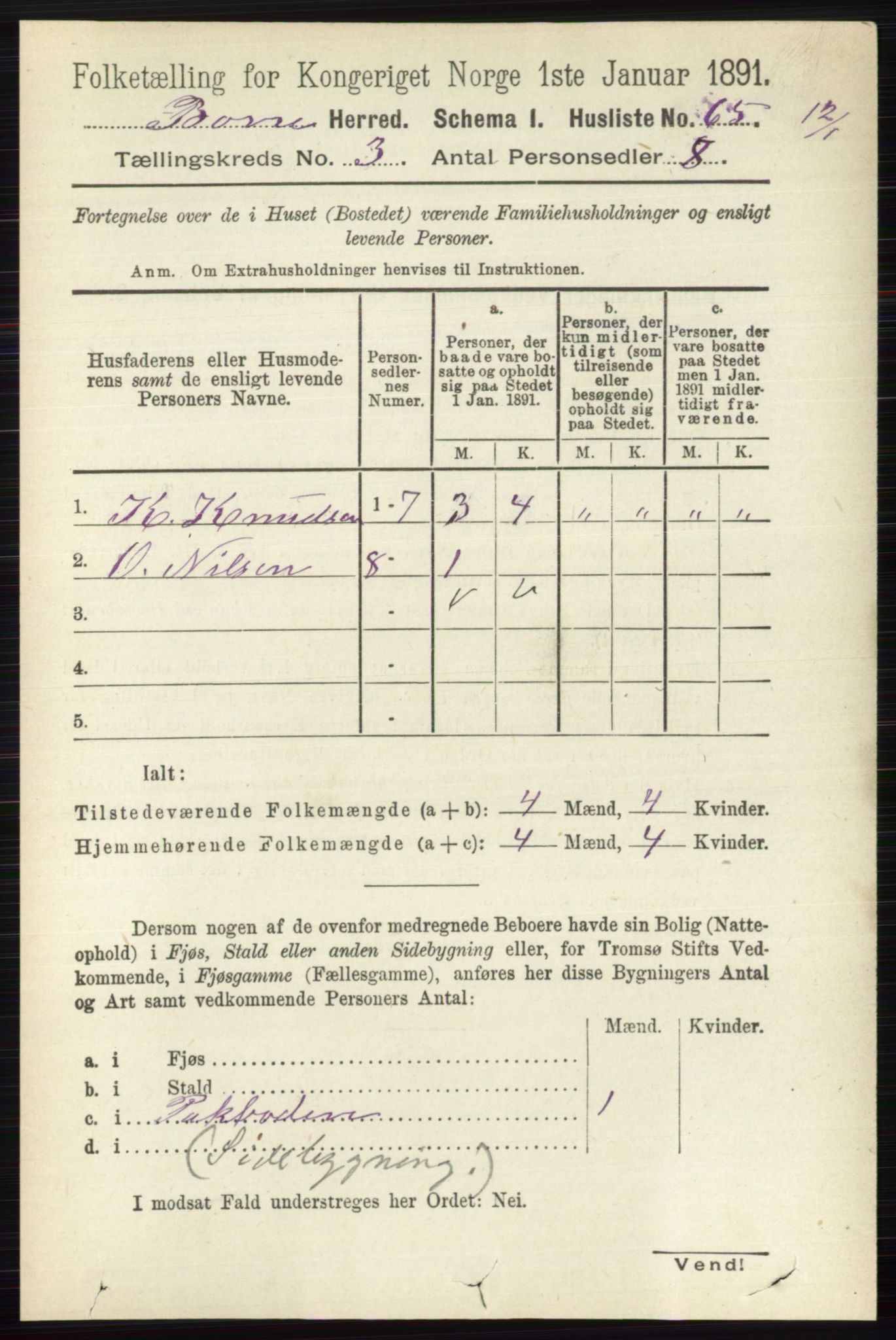 RA, 1891 census for 0717 Borre, 1891, p. 1208