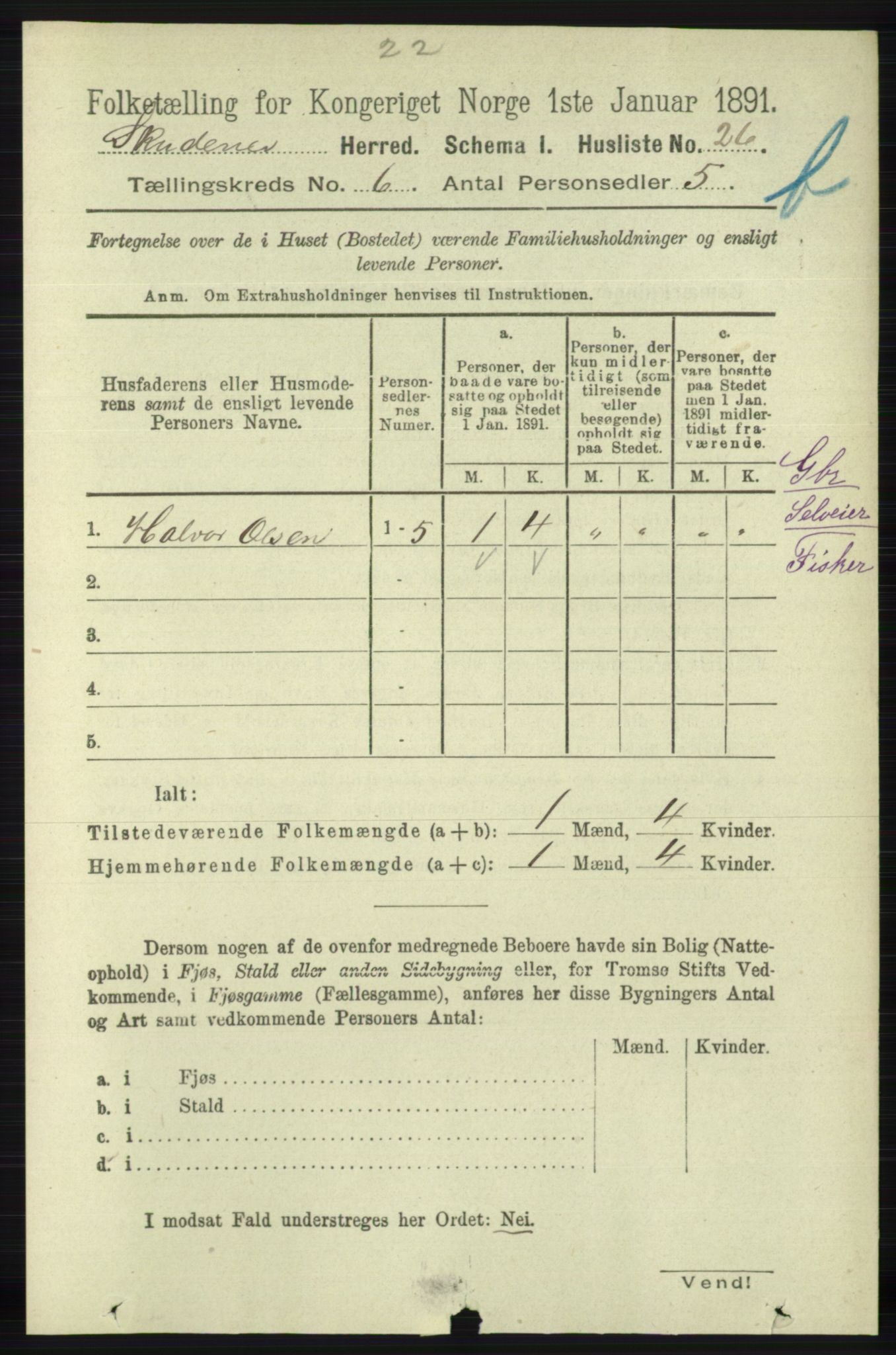 RA, 1891 census for 1150 Skudenes, 1891, p. 5584