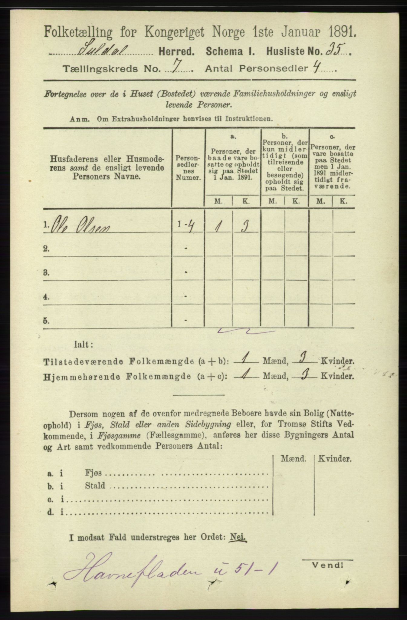 RA, 1891 census for 1134 Suldal, 1891, p. 1973