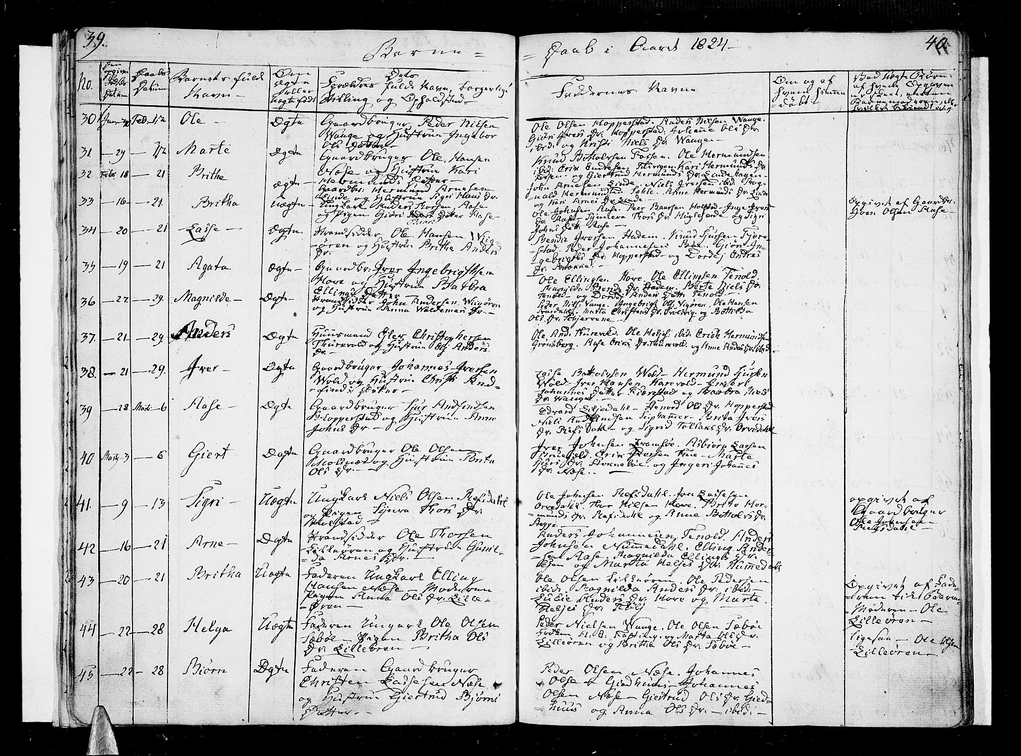 Vik sokneprestembete, AV/SAB-A-81501/H/Haa/Haaa/L0006: Parish register (official) no. A 6, 1821-1831, p. 39-40