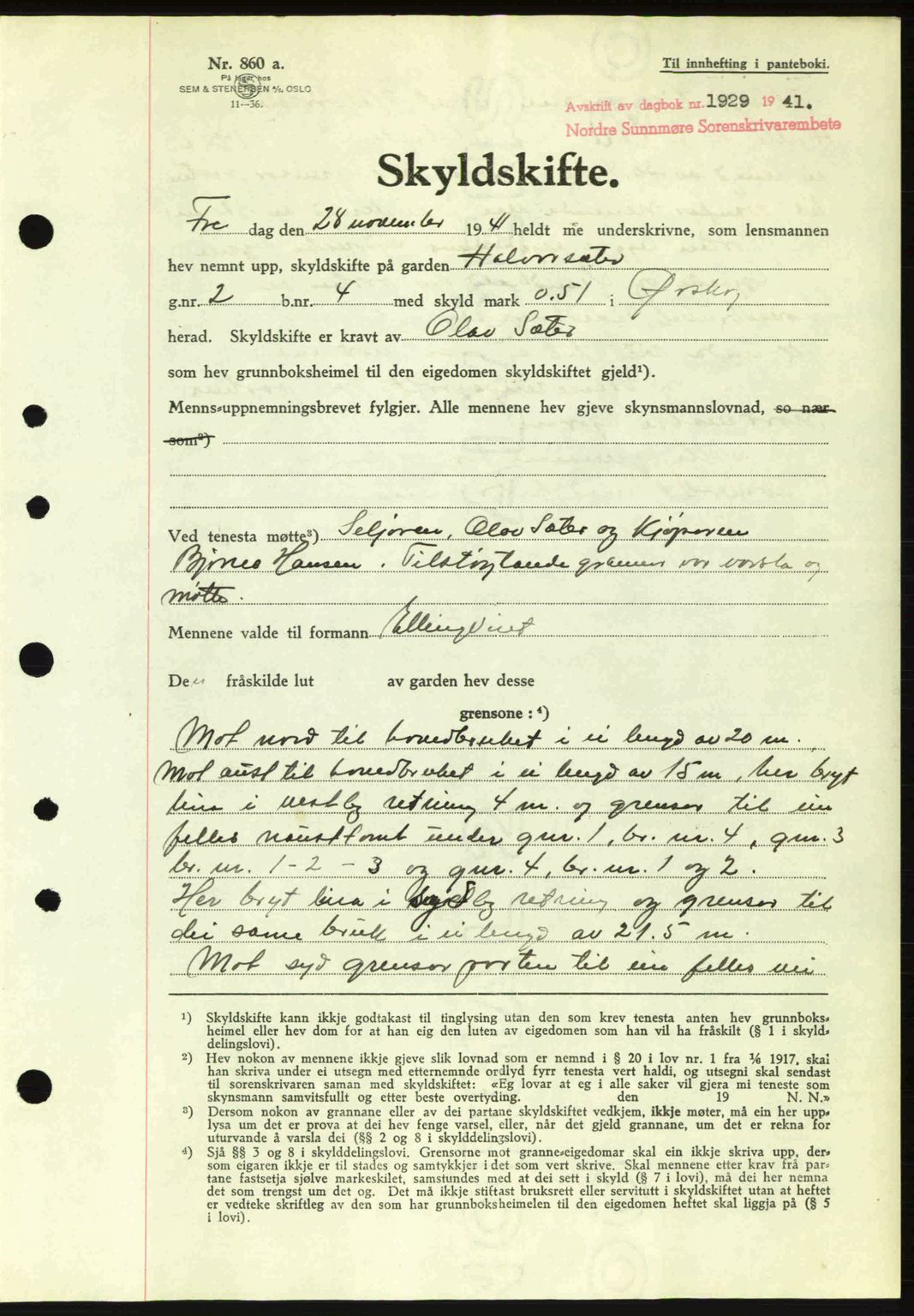 Nordre Sunnmøre sorenskriveri, AV/SAT-A-0006/1/2/2C/2Ca: Mortgage book no. A12, 1941-1942, Diary no: : 1929/1941