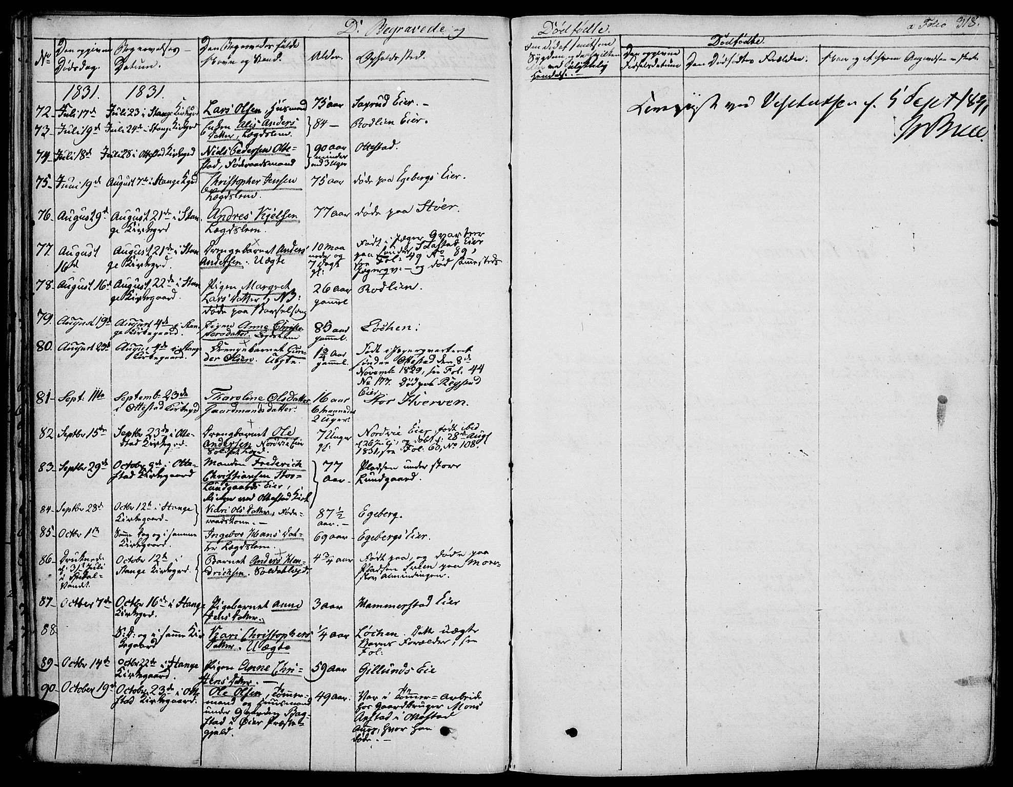 Stange prestekontor, SAH/PREST-002/K/L0009: Parish register (official) no. 9, 1826-1835, p. 318