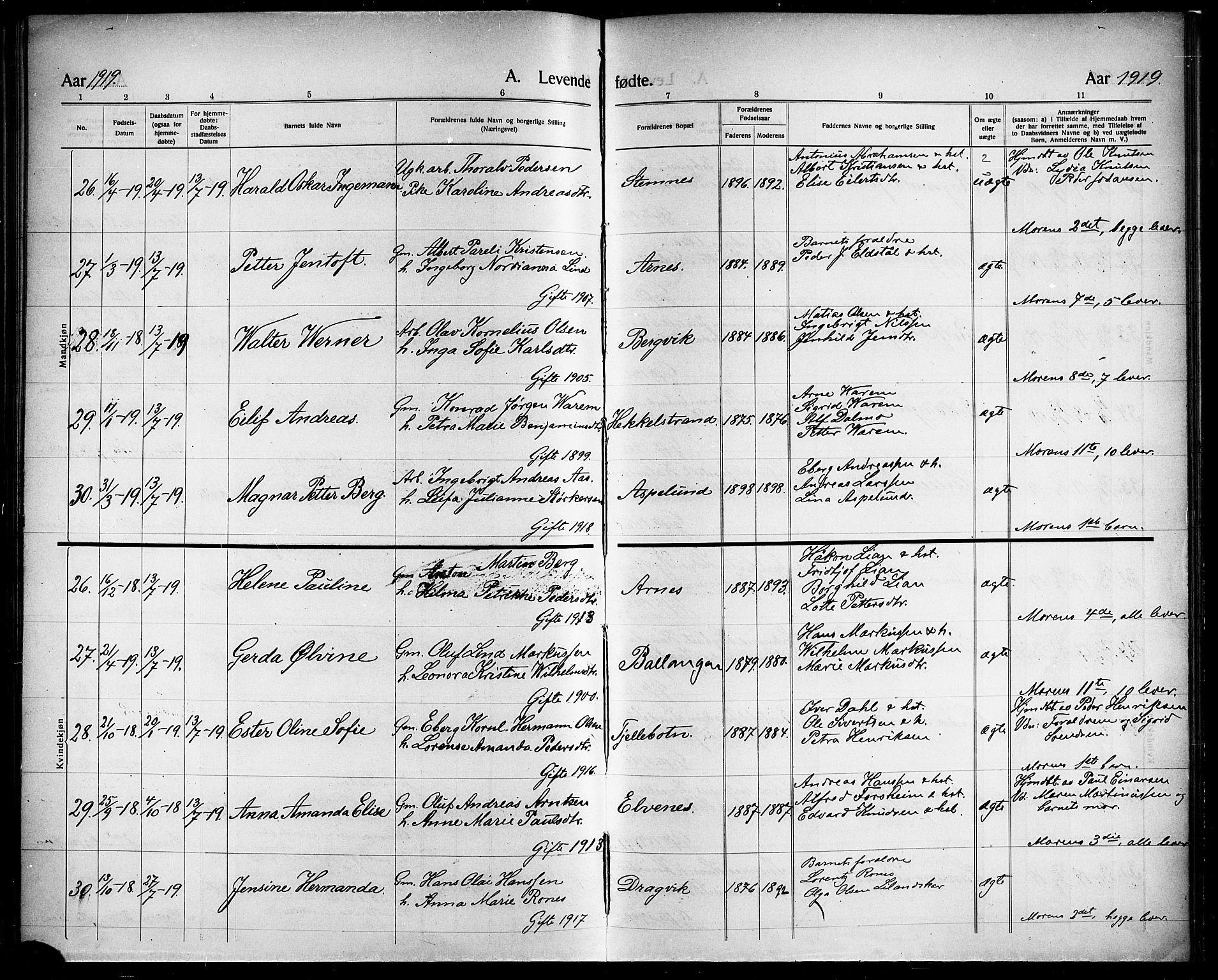 Ministerialprotokoller, klokkerbøker og fødselsregistre - Nordland, AV/SAT-A-1459/863/L0916: Parish register (copy) no. 863C06, 1907-1921