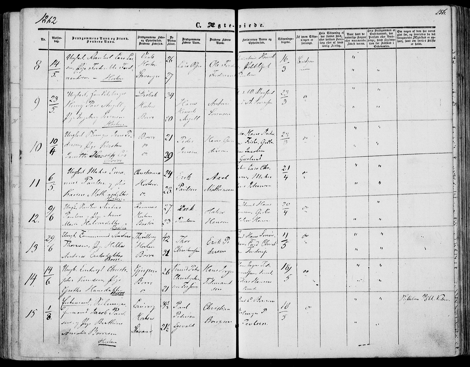 Borre kirkebøker, AV/SAKO-A-338/F/Fa/L0006: Parish register (official) no. I 6, 1852-1862, p. 256