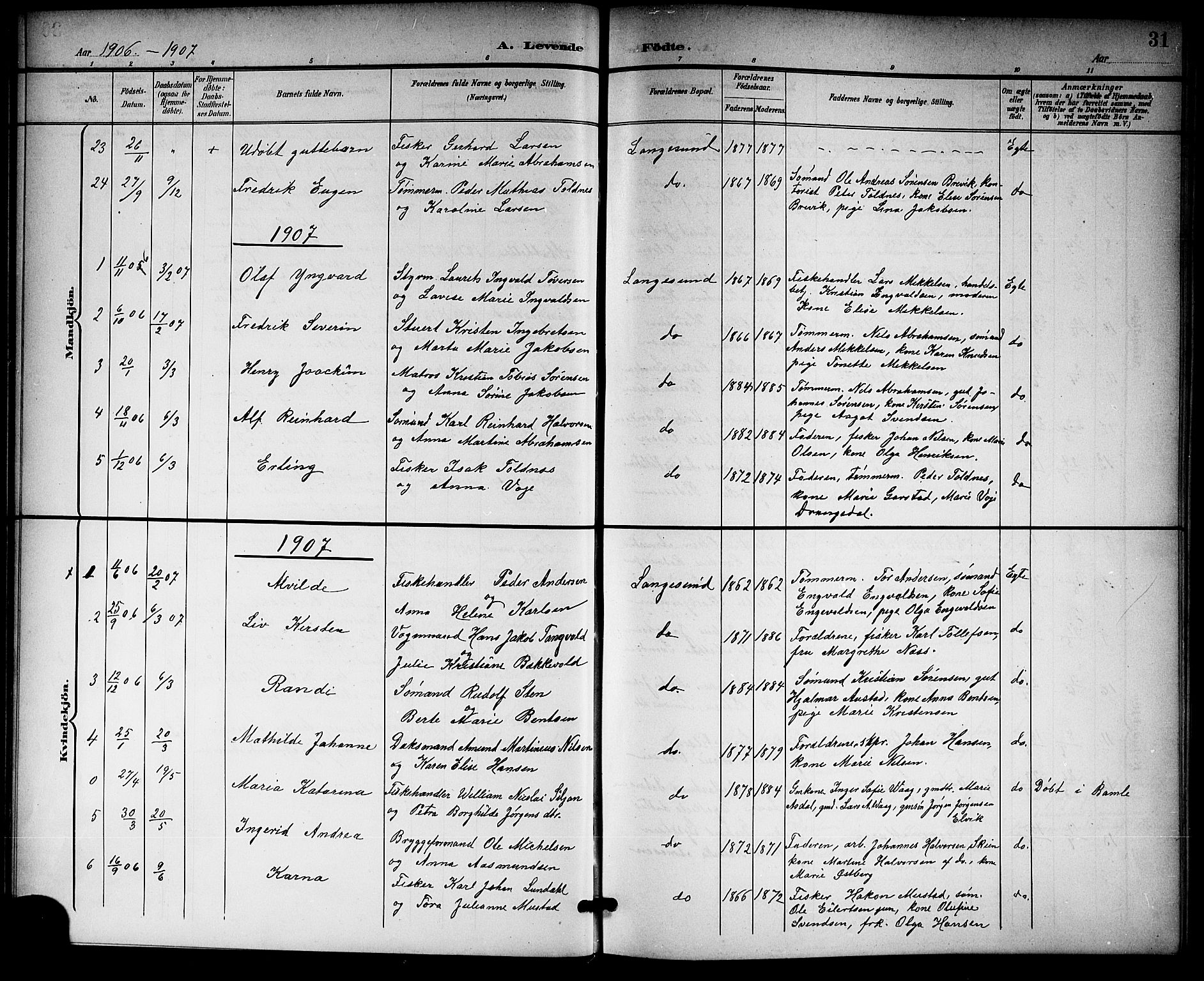 Langesund kirkebøker, SAKO/A-280/G/Ga/L0006: Parish register (copy) no. 6, 1899-1918, p. 31