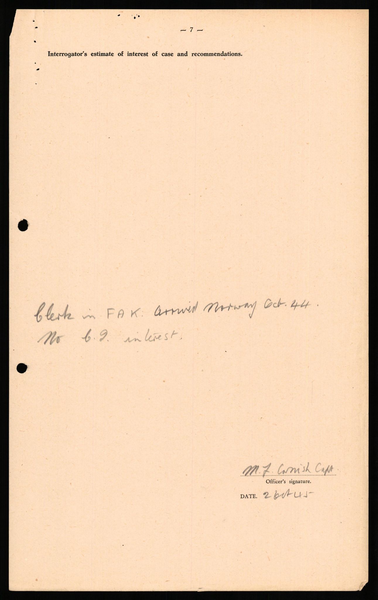 Forsvaret, Forsvarets overkommando II, RA/RAFA-3915/D/Db/L0017: CI Questionaires. Tyske okkupasjonsstyrker i Norge. Tyskere., 1945-1946, p. 437