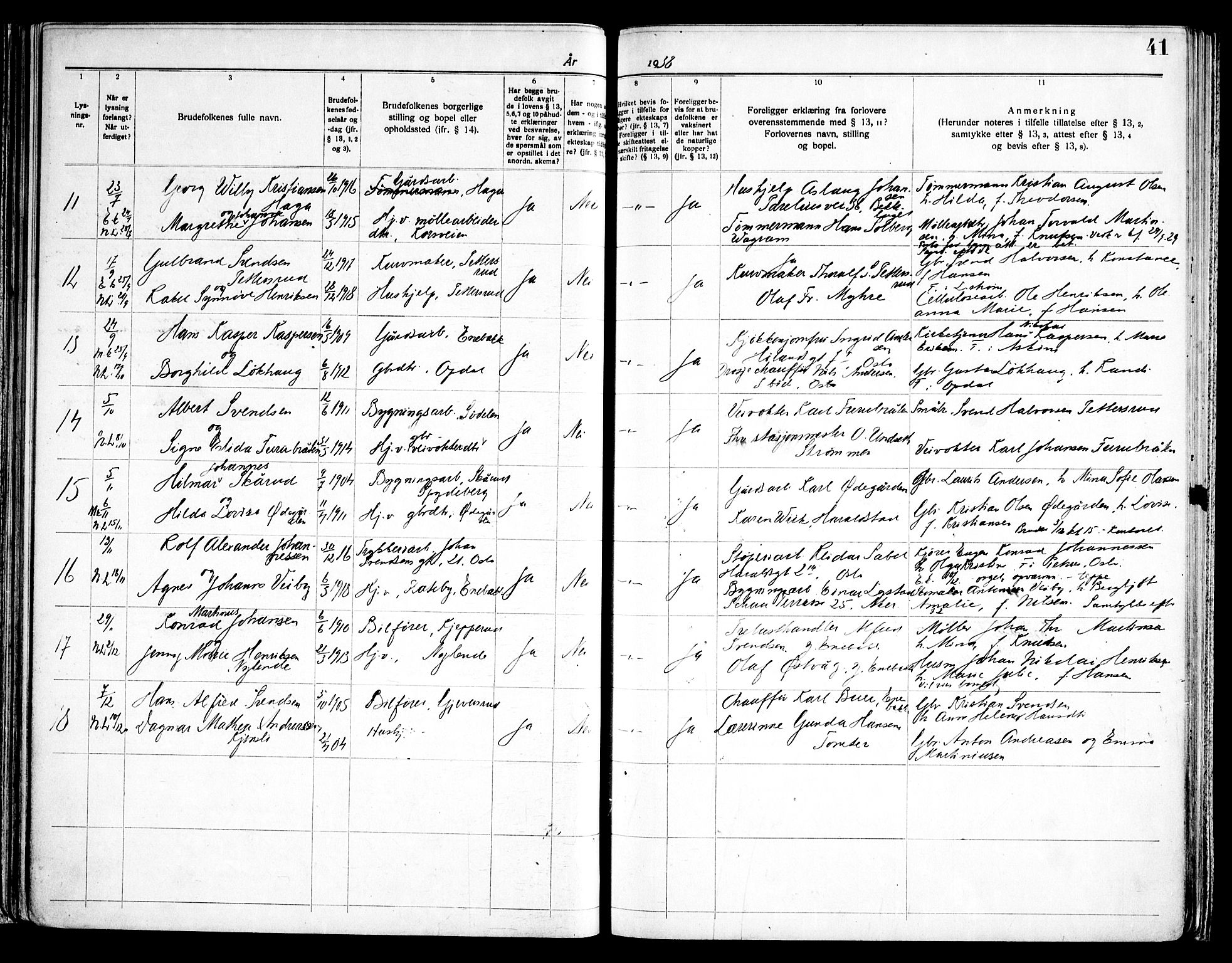 Enebakk prestekontor Kirkebøker, SAO/A-10171c/H/Ha/L0001: Banns register no. 1, 1919-1958, p. 41
