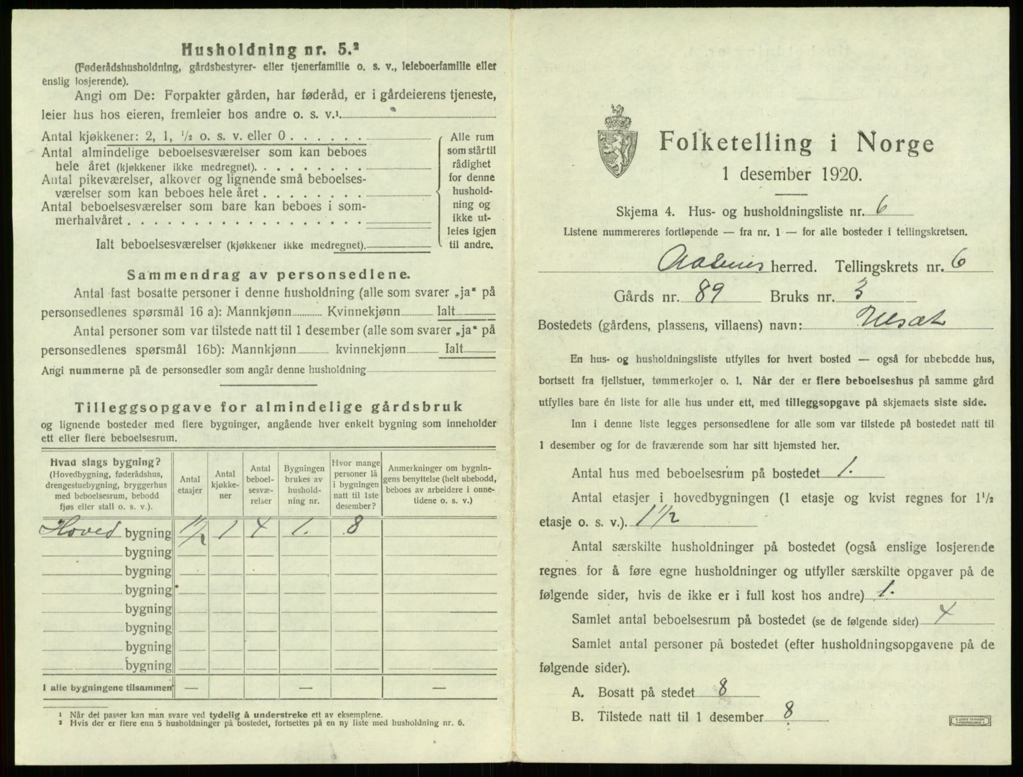 SAB, 1920 census for Åsane, 1920, p. 522