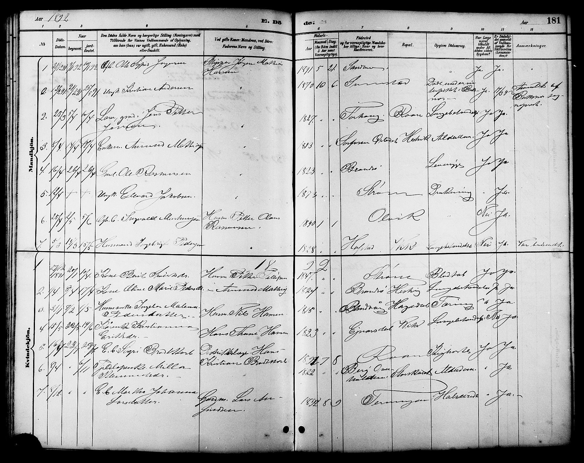 Ministerialprotokoller, klokkerbøker og fødselsregistre - Sør-Trøndelag, SAT/A-1456/657/L0716: Parish register (copy) no. 657C03, 1889-1904, p. 181