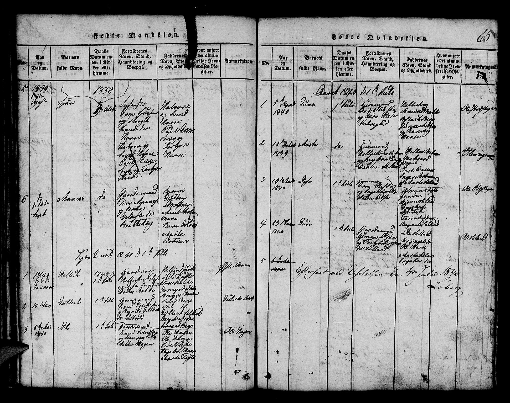 Røldal sokneprestembete, SAB/A-100247: Parish register (copy) no. A 1, 1817-1860, p. 65