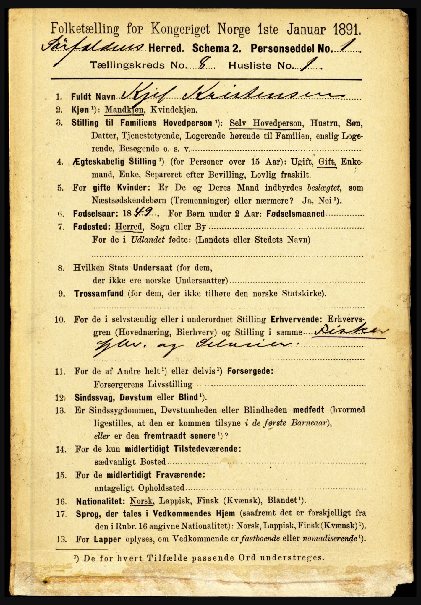 RA, 1891 census for 1845 Sørfold, 1891, p. 2553