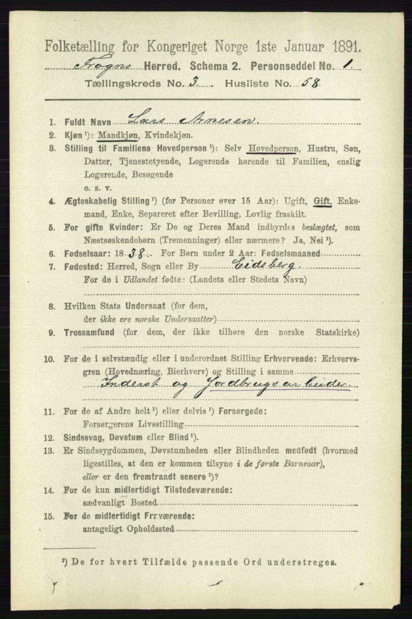 RA, 1891 census for 0215 Frogn, 1891, p. 2277