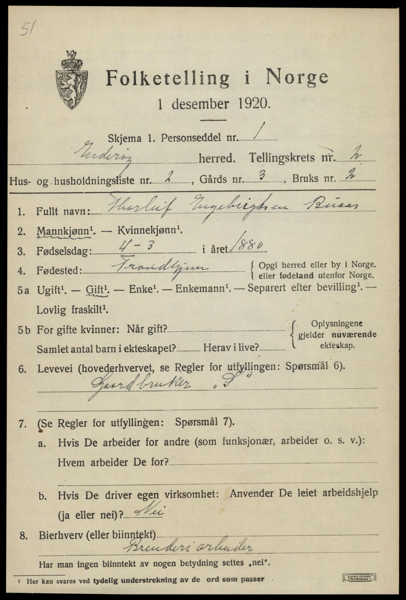 SAT, 1920 census for Inderøy, 1920, p. 1855