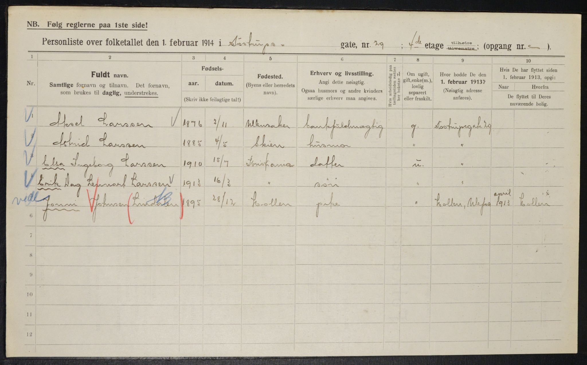 OBA, Municipal Census 1914 for Kristiania, 1914, p. 116127