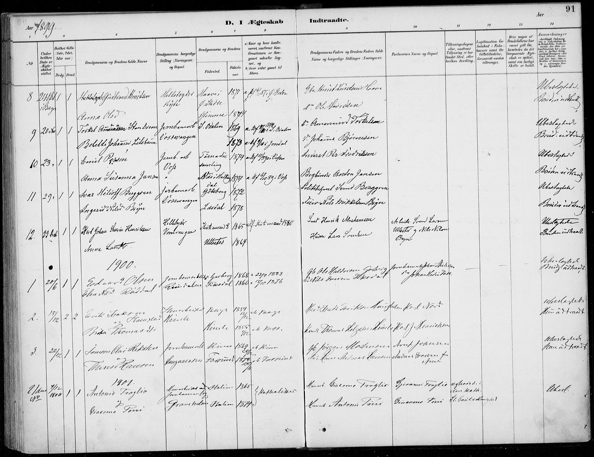 Voss sokneprestembete, SAB/A-79001/H/Haa: Parish register (official) no. C  1, 1887-1915, p. 91