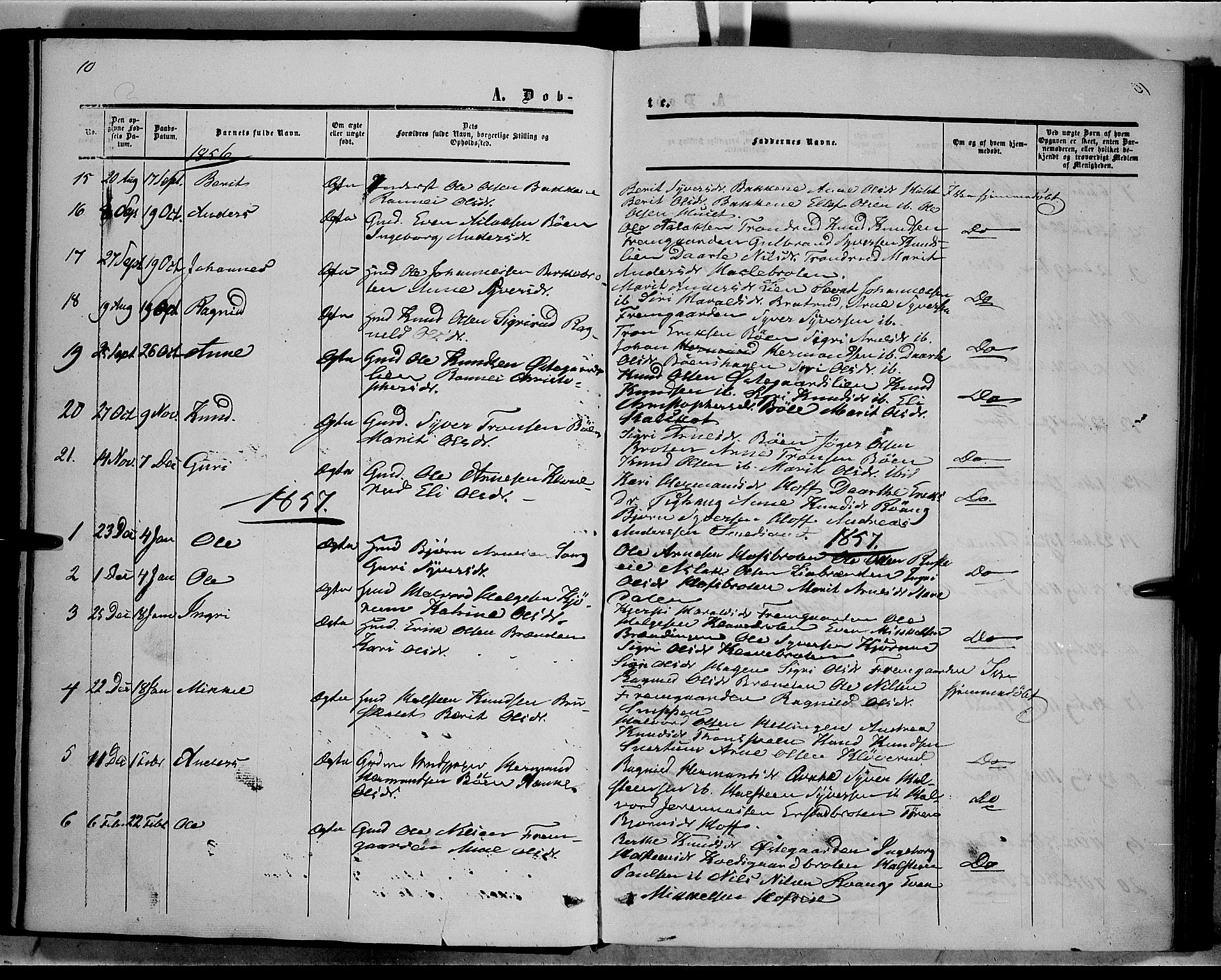 Sør-Aurdal prestekontor, SAH/PREST-128/H/Ha/Haa/L0006: Parish register (official) no. 6, 1849-1876, p. 10