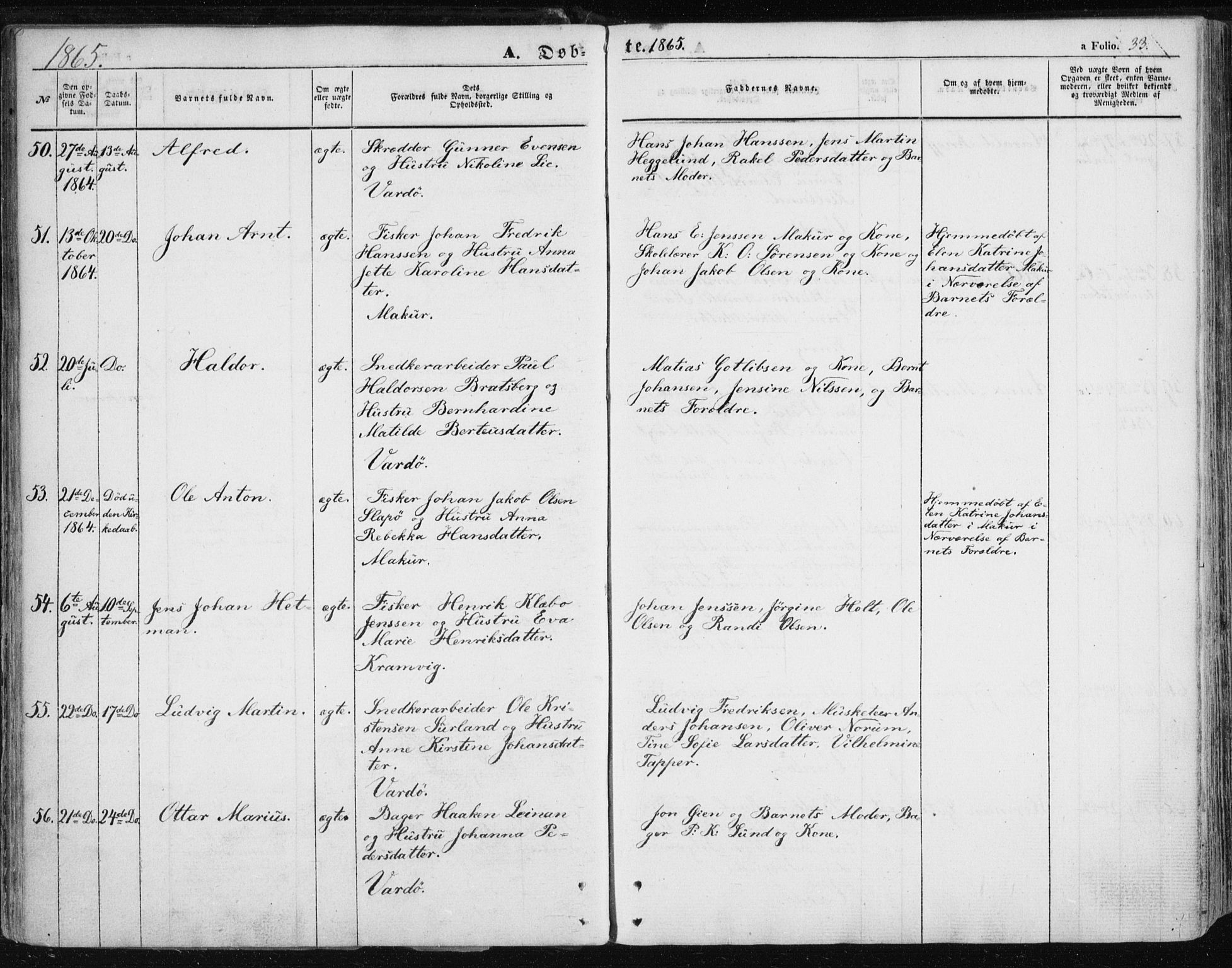 Vardø sokneprestkontor, SATØ/S-1332/H/Ha/L0004kirke: Parish register (official) no. 4, 1862-1871, p. 33