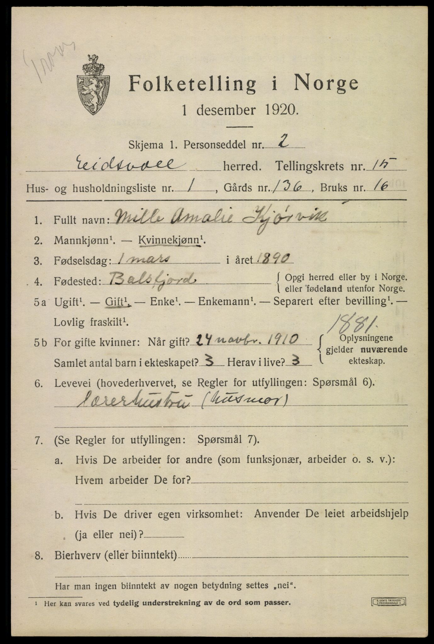 SAO, 1920 census for Eidsvoll, 1920, p. 22055