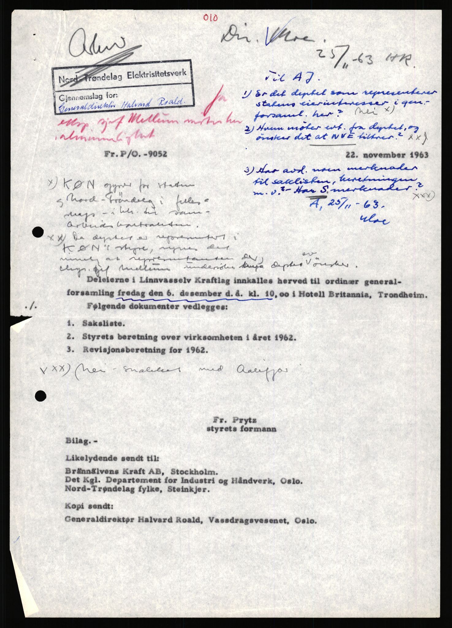 NVE, Administrasjonsdirektoratet 1961-1985, AV/RA-S-6097/D/Dc/Dca/L0088: Limingen / Kvarnbergsvatnet, 1957-1985, p. 1