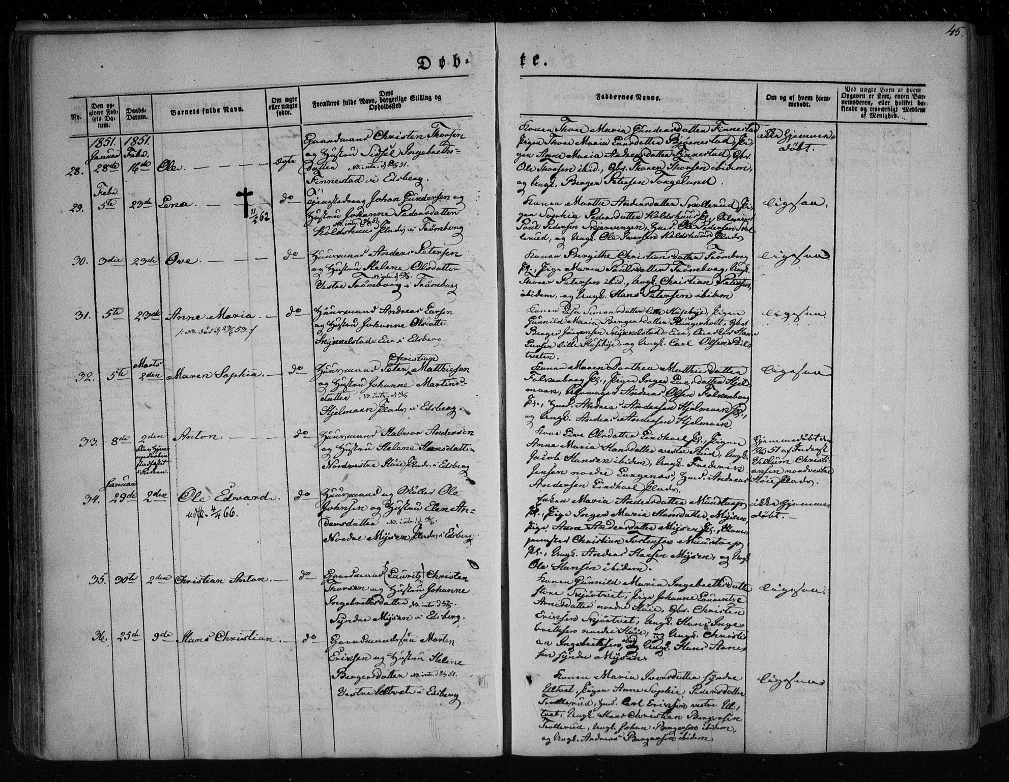 Eidsberg prestekontor Kirkebøker, SAO/A-10905/F/Fa/L0009: Parish register (official) no. I 9, 1849-1856, p. 45