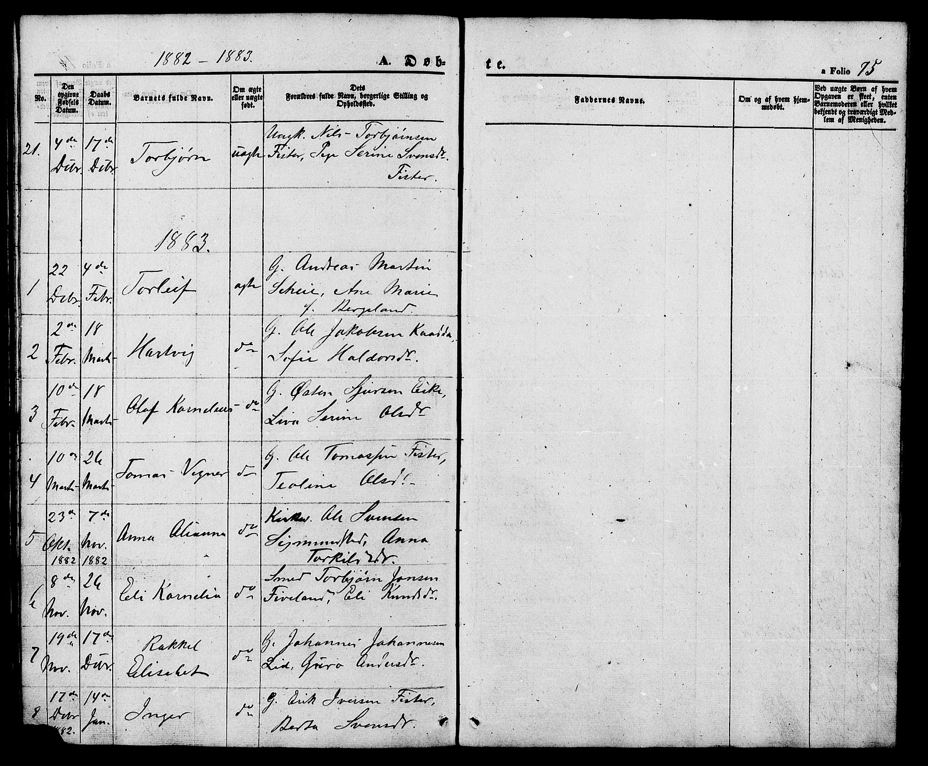 Hjelmeland sokneprestkontor, SAST/A-101843/01/V/L0005: Parish register (copy) no. B 5, 1853-1892, p. 75