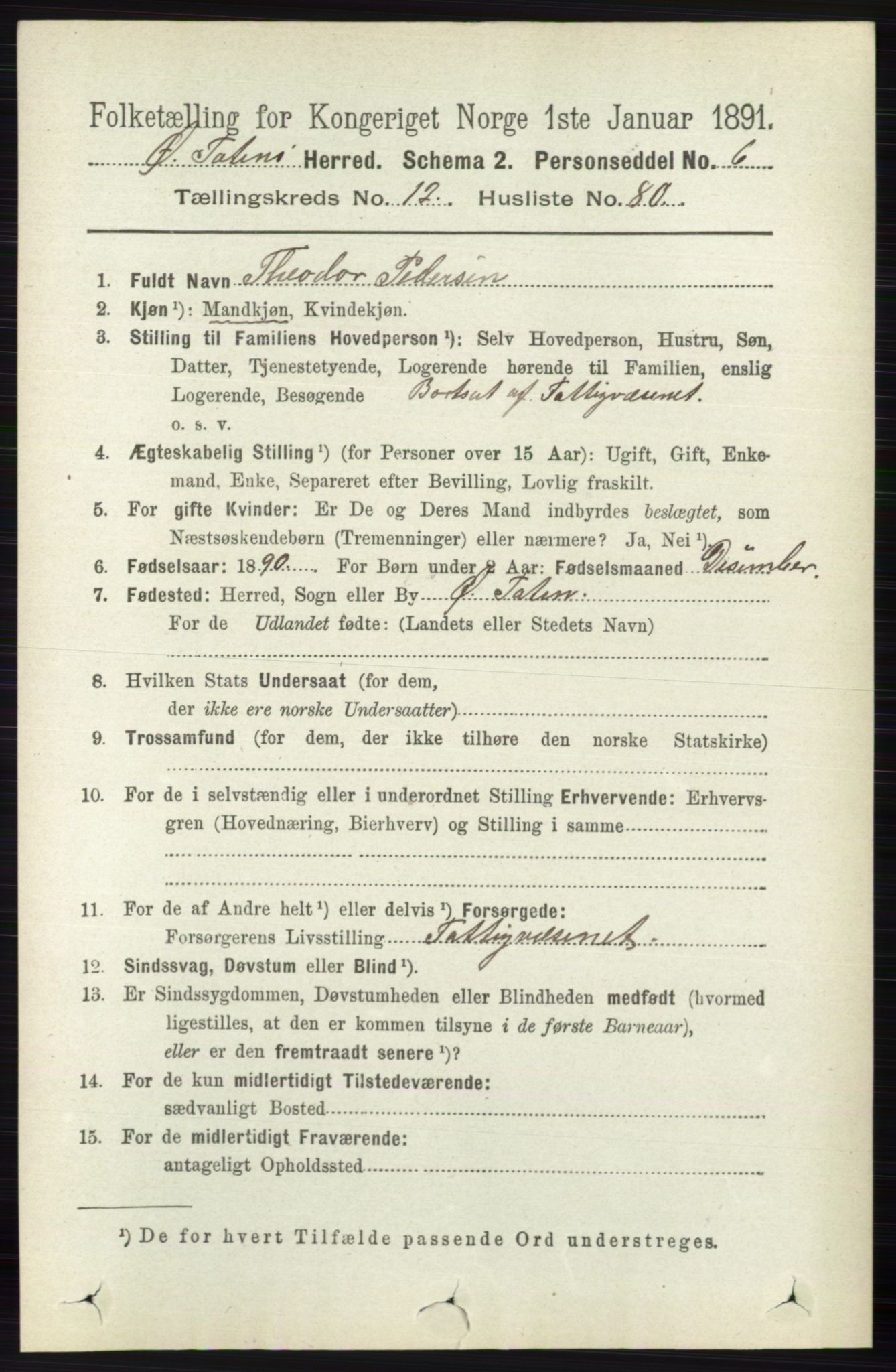 RA, 1891 census for 0528 Østre Toten, 1891, p. 8197