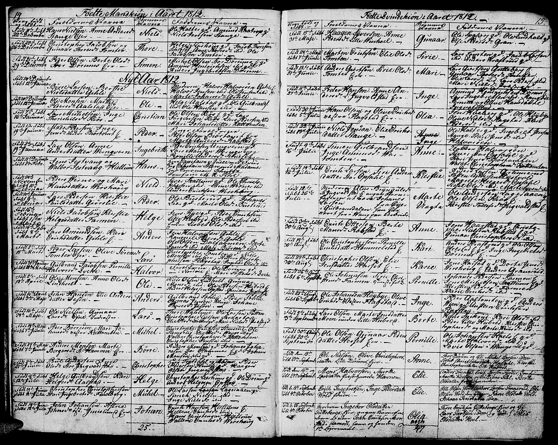 Vang prestekontor, Hedmark, AV/SAH-PREST-008/H/Ha/Haa/L0006: Parish register (official) no. 6 /1, 1809-1827, p. 14-15