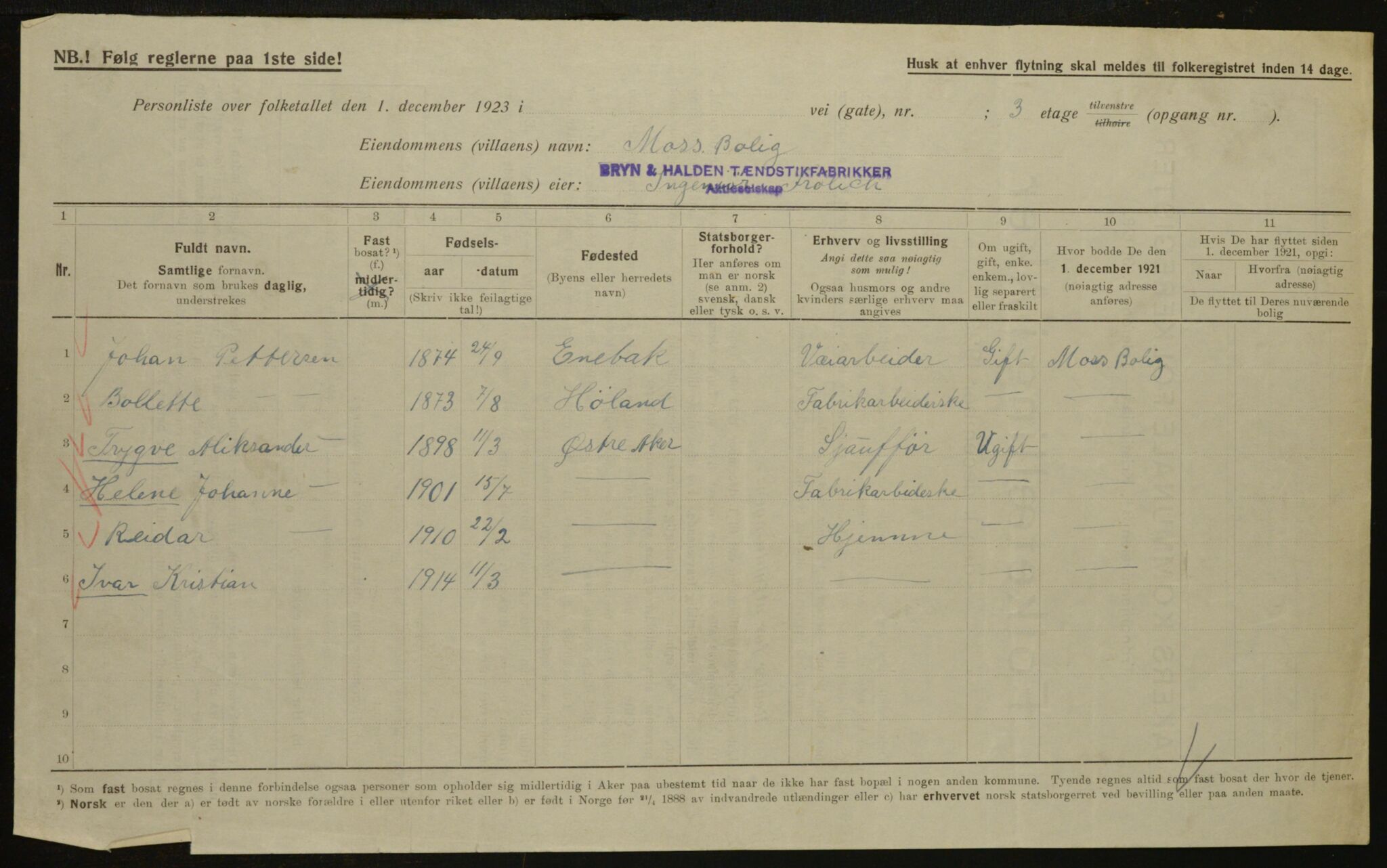 , Municipal Census 1923 for Aker, 1923, p. 34501