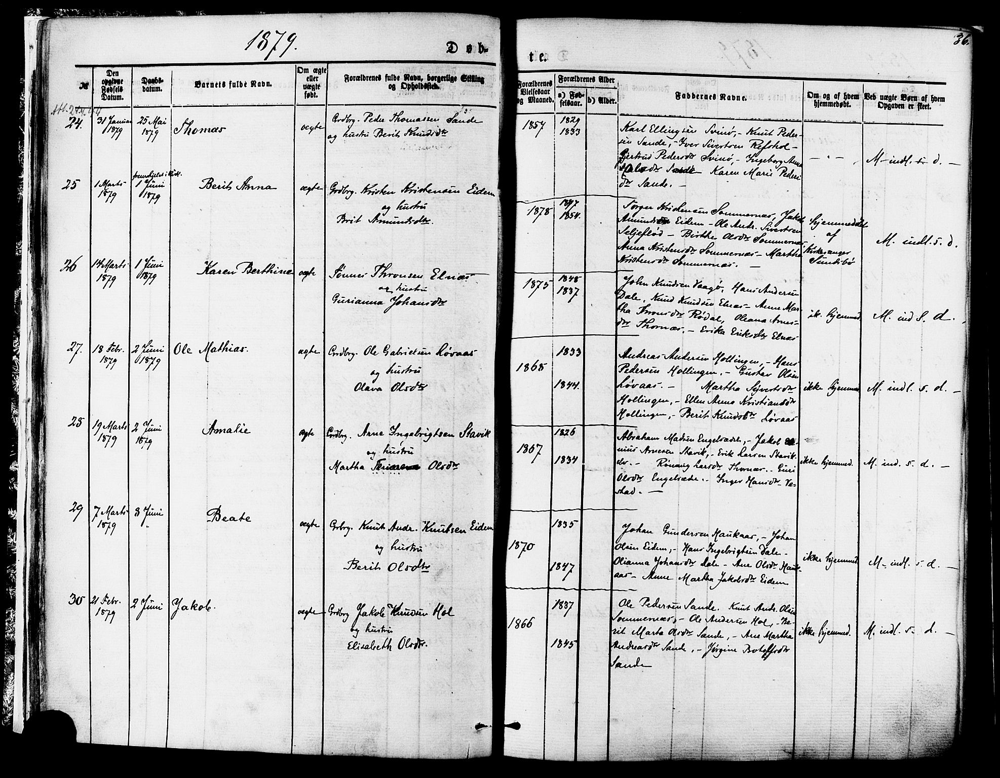 Ministerialprotokoller, klokkerbøker og fødselsregistre - Møre og Romsdal, AV/SAT-A-1454/565/L0749: Parish register (official) no. 565A03, 1871-1886, p. 36