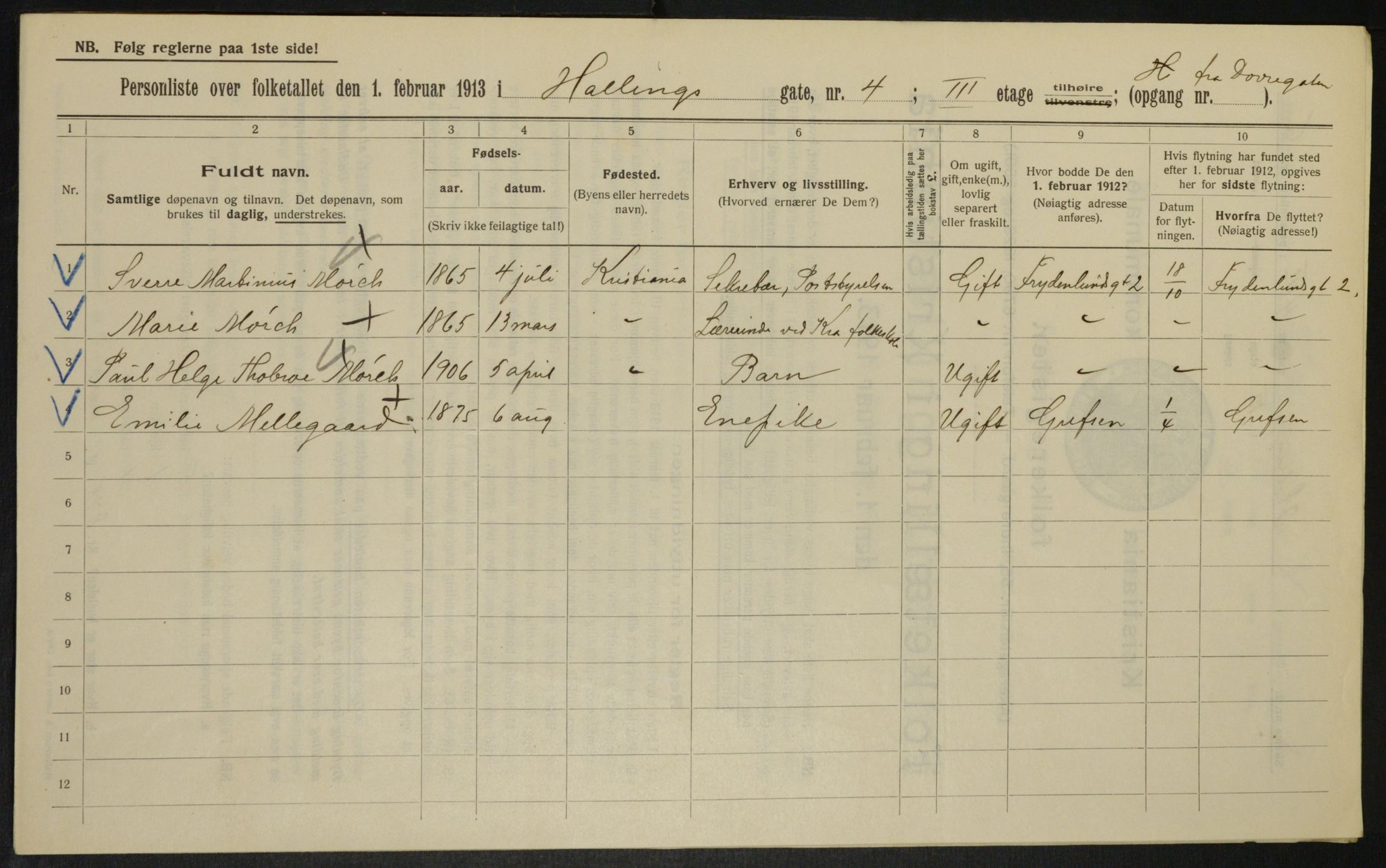 OBA, Municipal Census 1913 for Kristiania, 1913, p. 34203