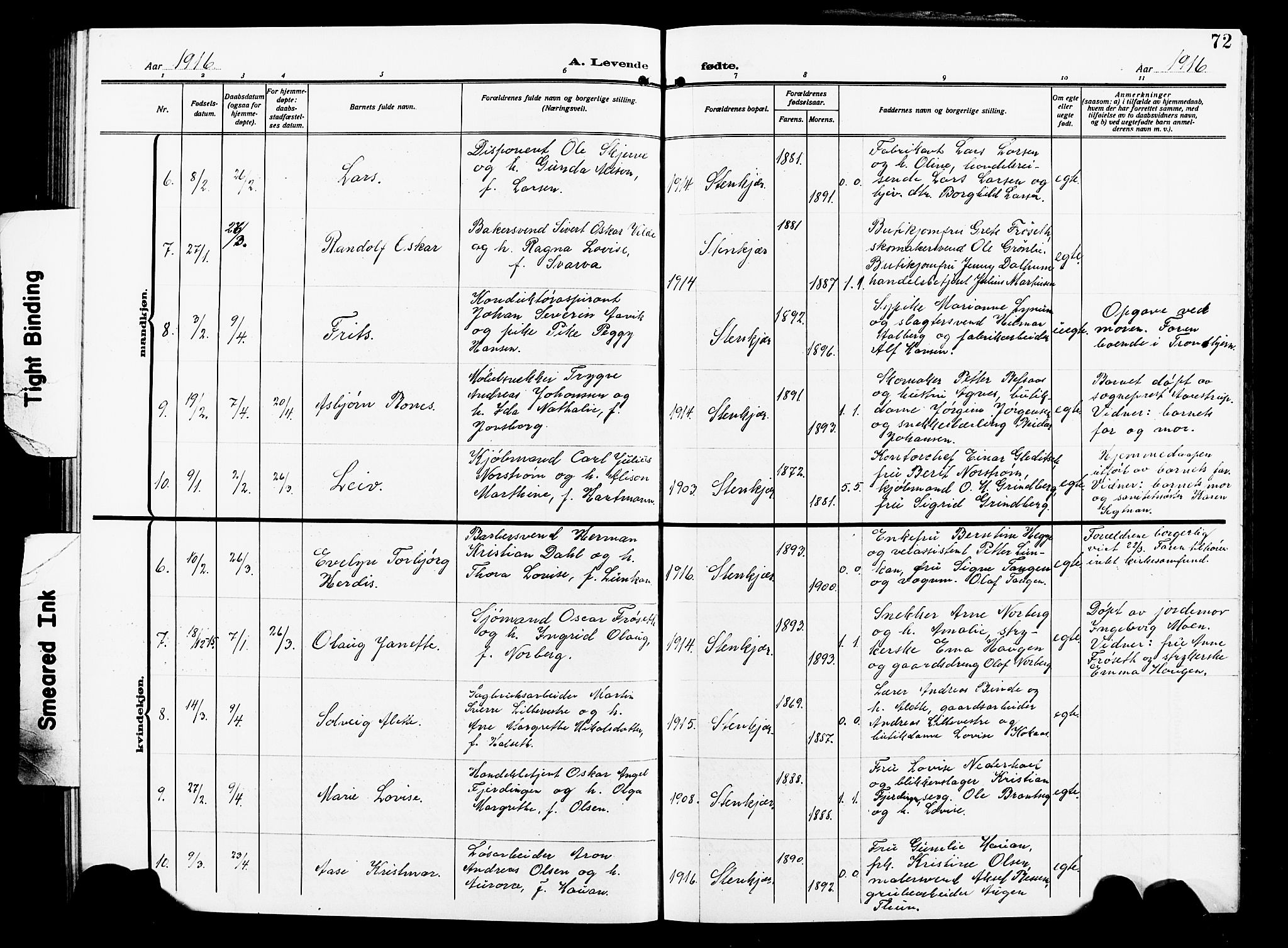 Ministerialprotokoller, klokkerbøker og fødselsregistre - Nord-Trøndelag, AV/SAT-A-1458/739/L0376: Parish register (copy) no. 739C04, 1908-1917, p. 72