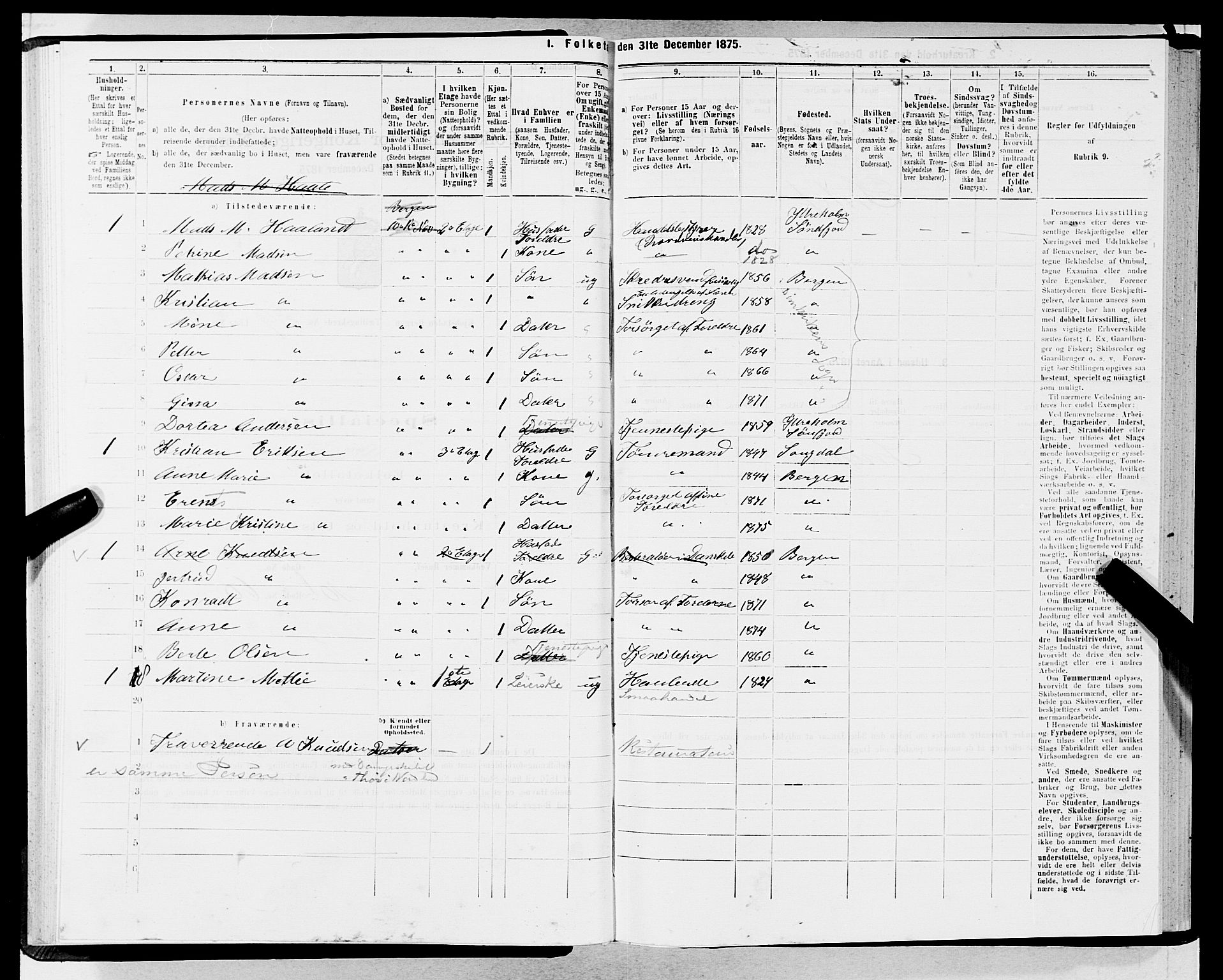 SAB, 1875 census for 1301 Bergen, 1875, p. 2009