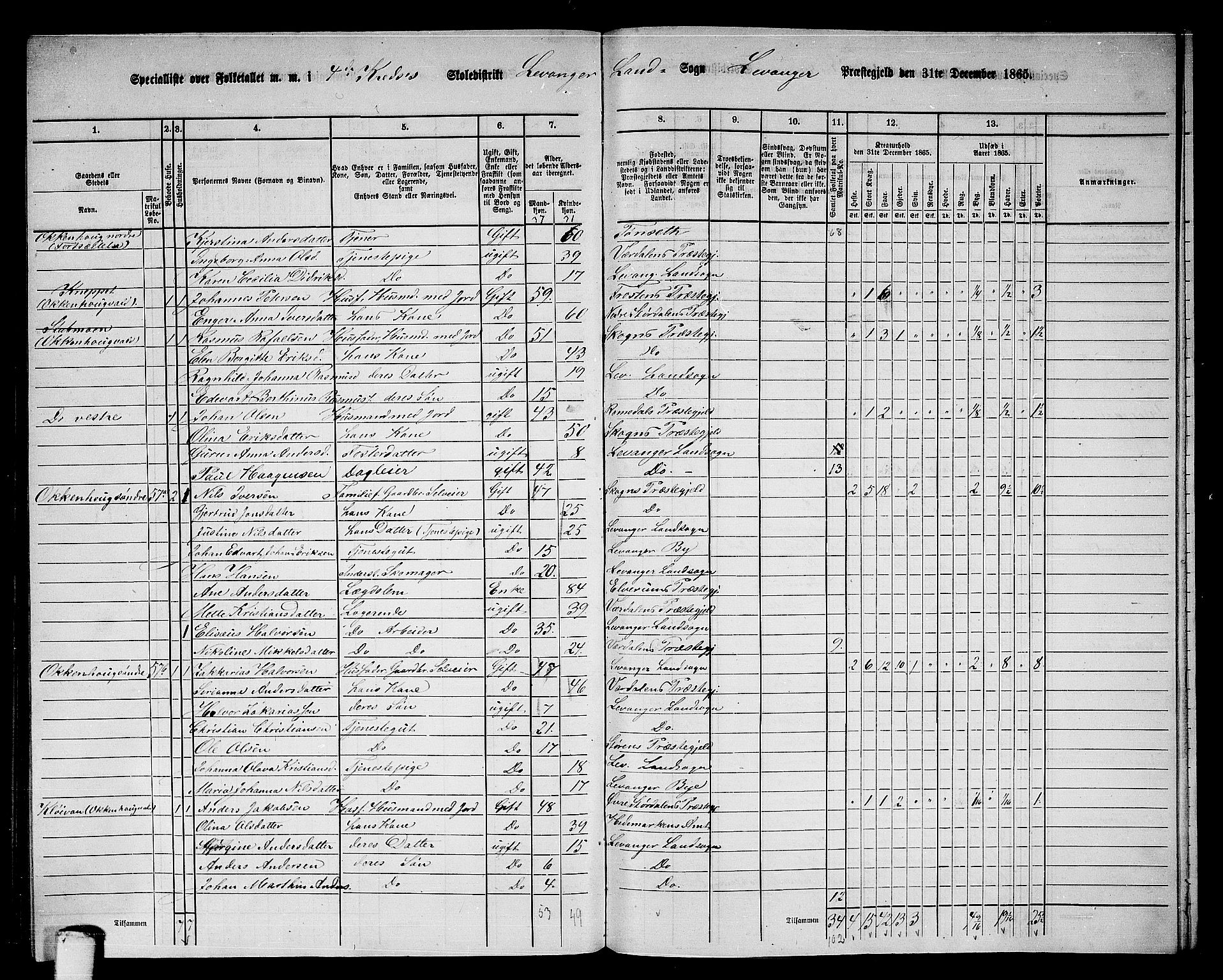 RA, 1865 census for Levanger/Levanger, 1865, p. 84