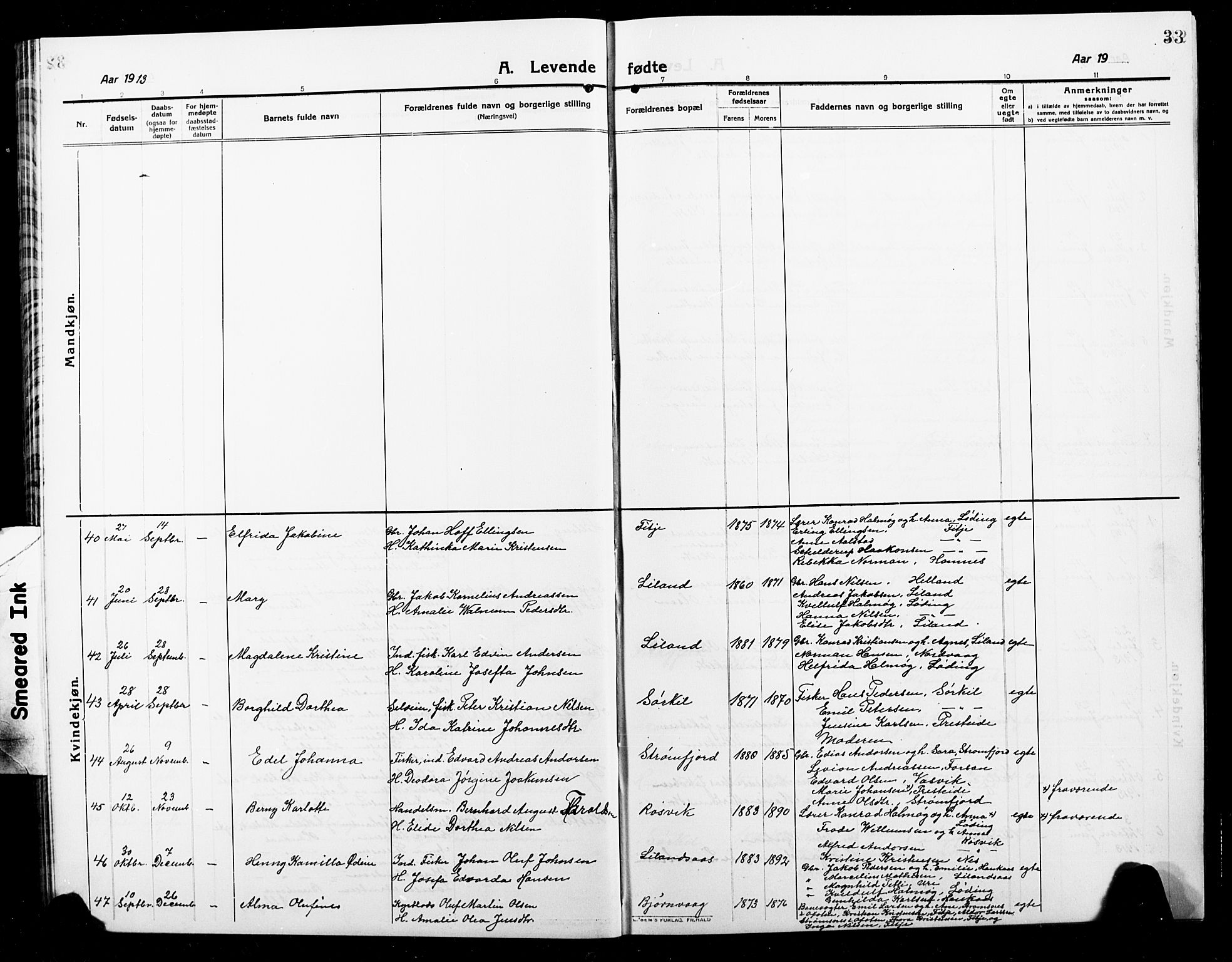 Ministerialprotokoller, klokkerbøker og fødselsregistre - Nordland, AV/SAT-A-1459/859/L0861: Parish register (copy) no. 859C07, 1910-1925, p. 33