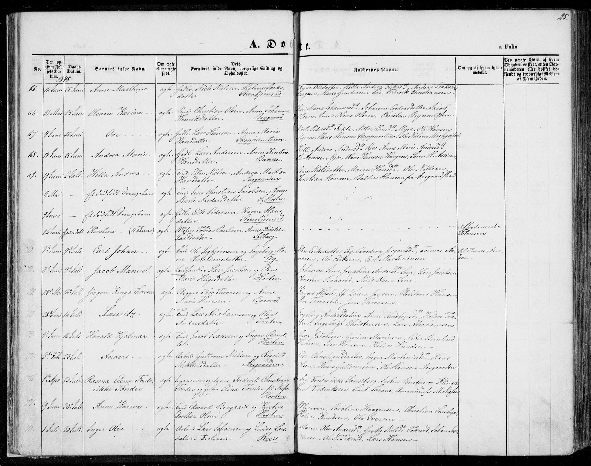 Borre kirkebøker, SAKO/A-338/F/Fa/L0005: Parish register (official) no. I 5, 1845-1851, p. 25